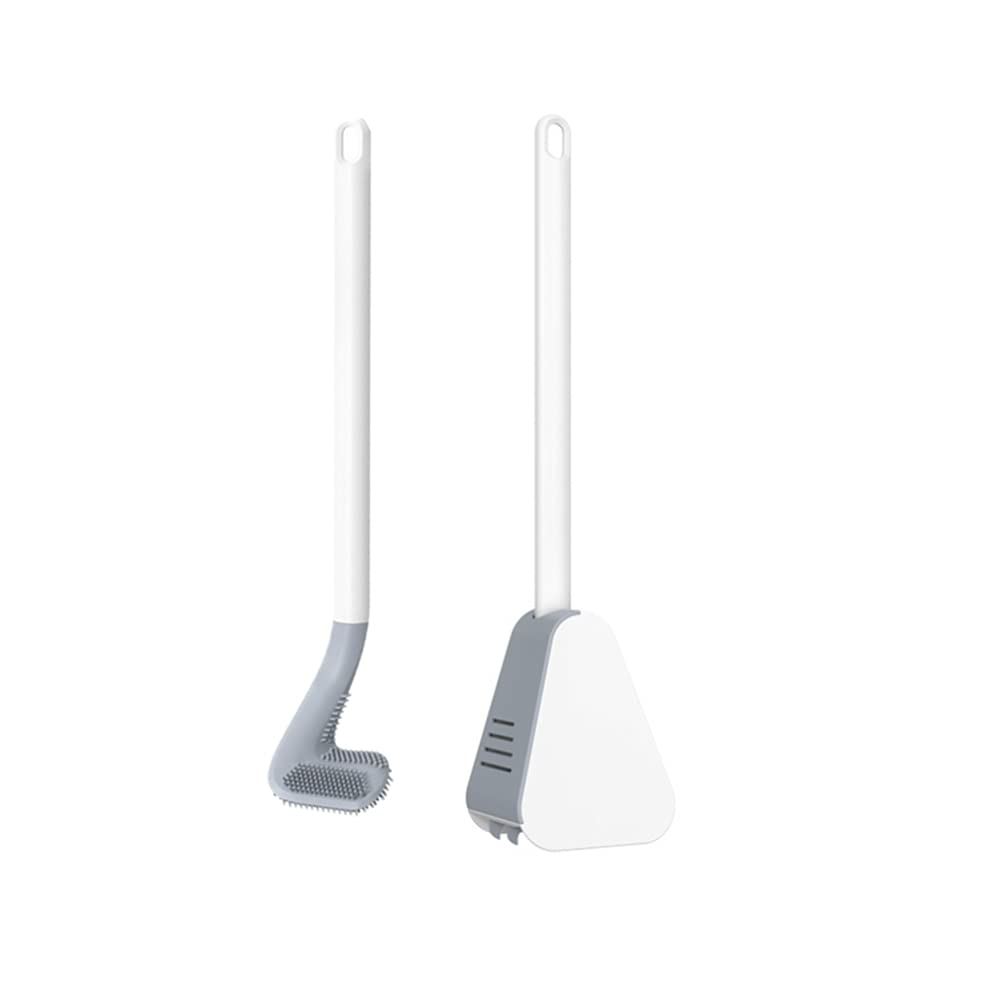 Chislim Long Handled Toilet Brush with Upgraded Golf Brush Head - 360° Deep Cleaning Toilet Brush Set with Quick-Drying Holder (White) | Bathroom Cleaning Tool for Home, Hotel & Office Use