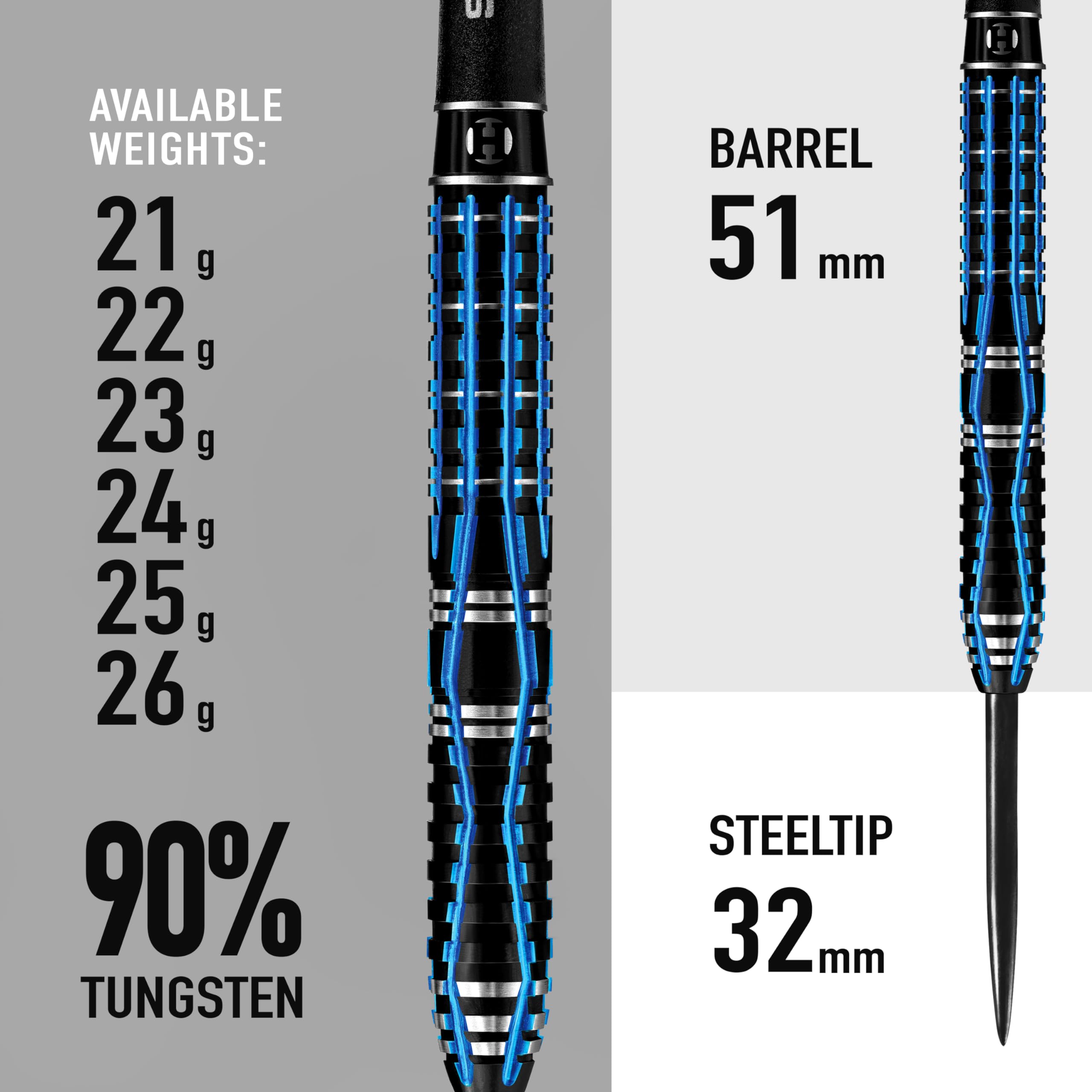 Harrows Ice Recut Steel Tip Dart Set – 90% Tungsten Darts with 3 Supergrip Carbon Midi Shafts & 3 Ice Flights | Professional Darts for Tournaments, Bars & Home Practice