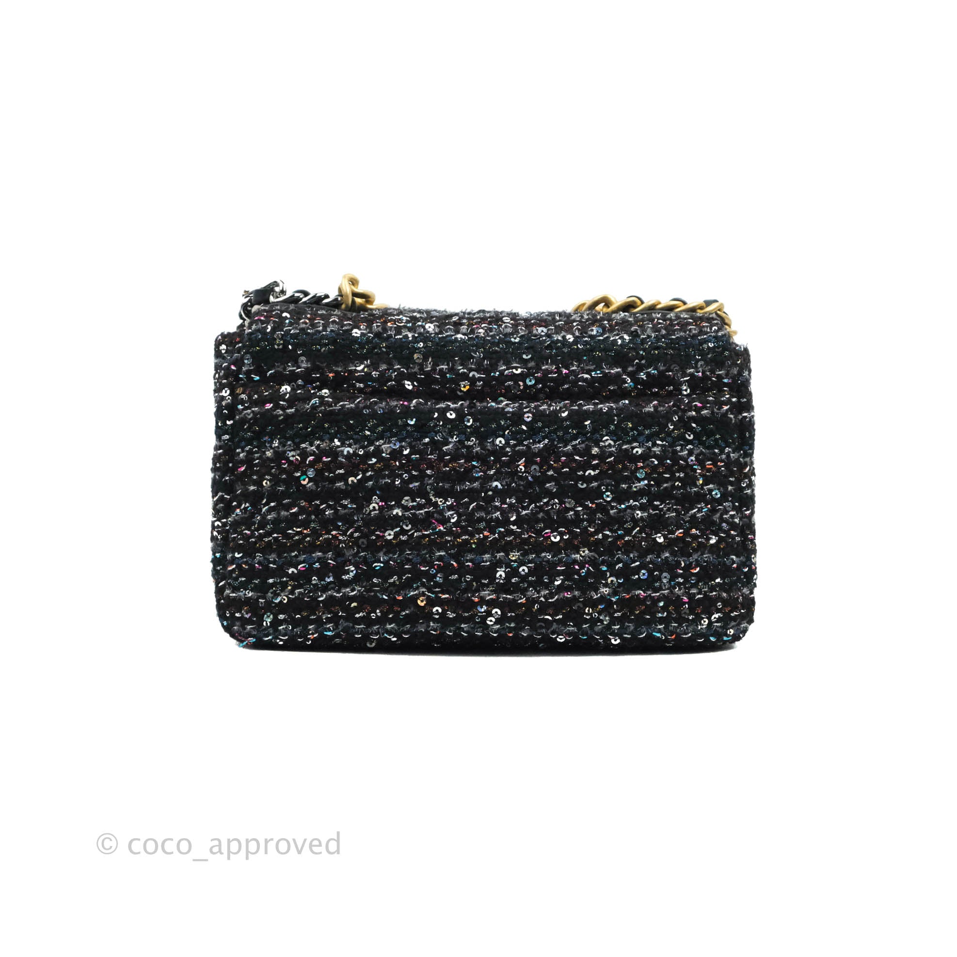 Chanel 19 Tweed Sequin Quilted Flap Bag Black Multicolor - Luxury Designer Handbag for Women, Perfect for Evening Parties & Special Occasions