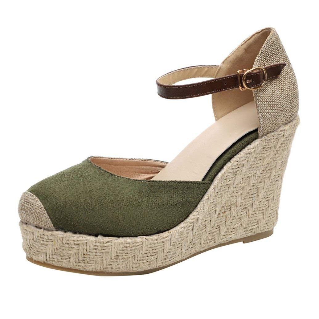 JOYBI Women's Platform Wedge Sandals with Ankle Strap Buckle - Slip On Closed Toe Espadrilles for Summer | Thick Bottom Comfort Shoes for Beach, Vacation & Casual Outfits
