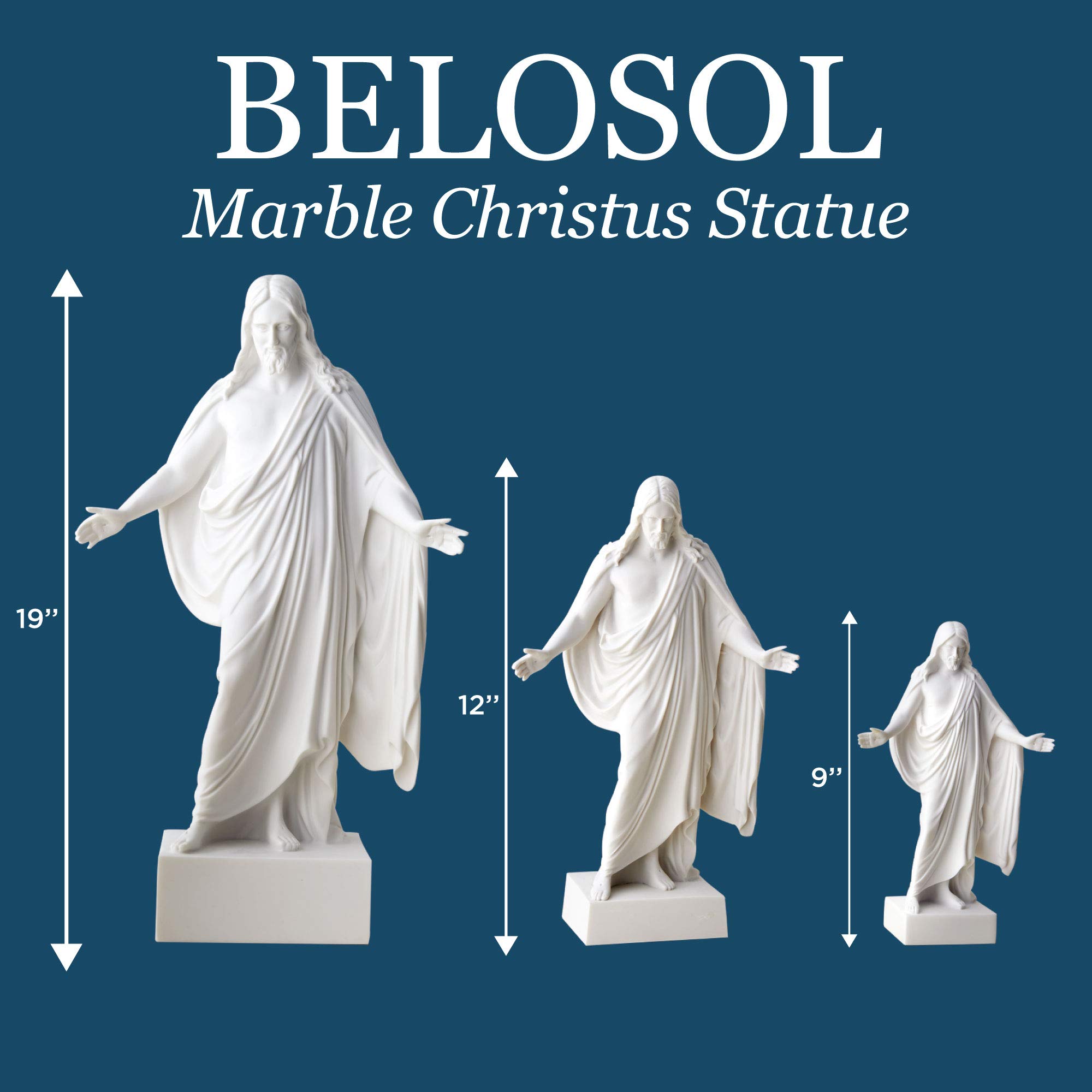 Belosol Christus Statue - 19 Inch Jesus Sculpture for Christian Living, Easter & Home Decor - Perfect for Church Altars, Gift Giving & Spiritual Spaces