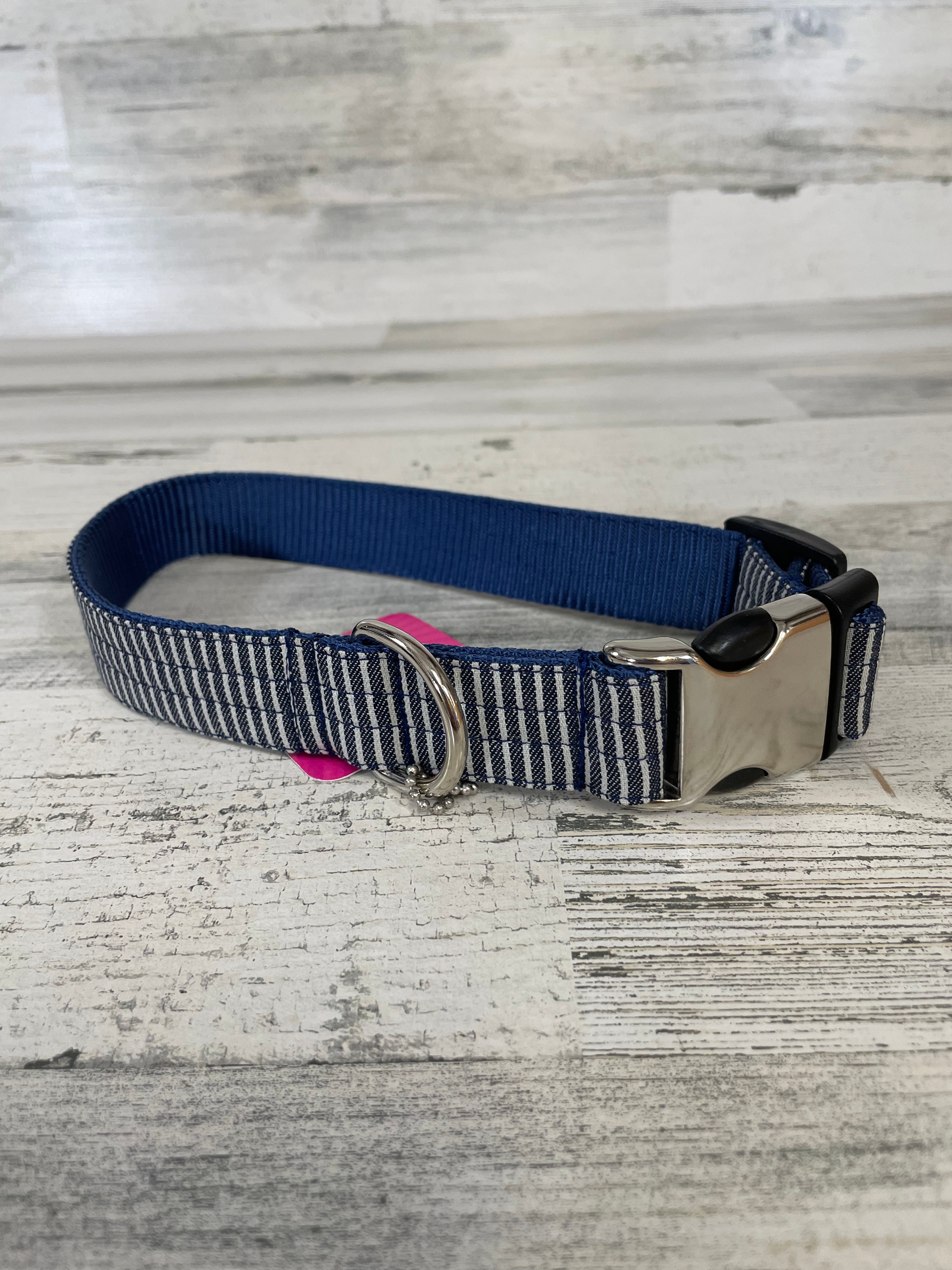Mimi Green Railroad Denim Dog Collar - Durable & Stylish Pet Collar for Small & Medium Dogs - Perfect for Walking, Training & Outdoor Adventures