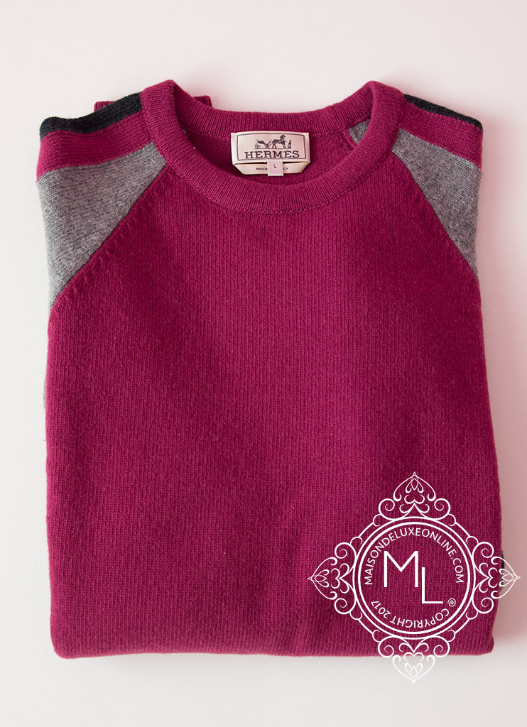 Hermes Men's Rose Indien Gray Cashmere Wool Sweater - Luxury Knit Pullover for Winter & Fall Fashion - Perfect for Business Casual & Holiday Outfits