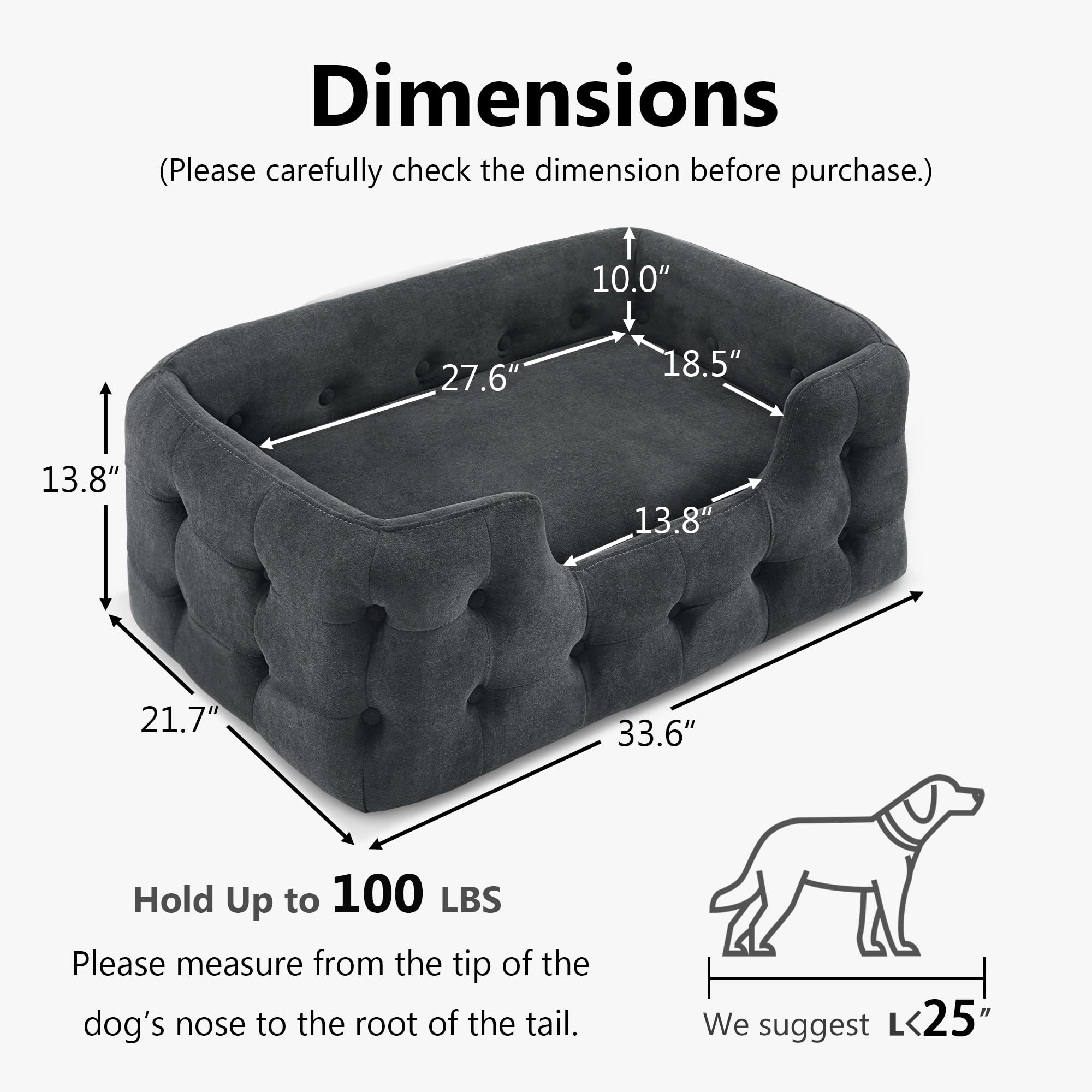Premium MCombo Dog Sofa Bed - 33 Inch Orthopedic Foam Pet Bed with Removable Washable Cover, Modern Pet Couch for Small & Medium Dogs - Dark Grey (0553) - Perfect for Living Room, Bedroom & Pet-Friendly Spaces
