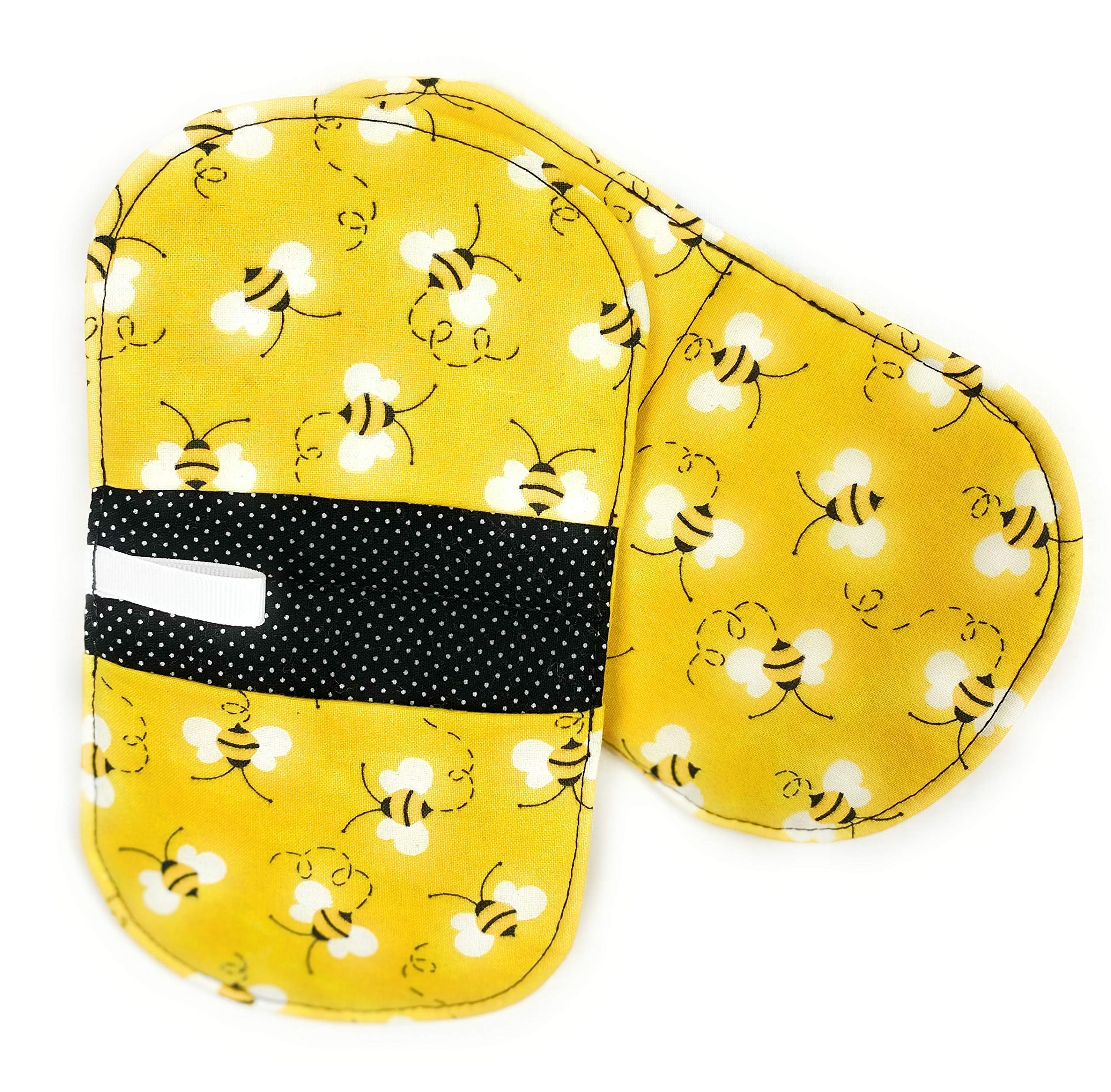 2-Pack Honey Bumble Bee Pot Holders - Yellow Oval Hot Plate Pads with Black & White Design - Heat Resistant Kitchen Mitts for Cooking, Baking & Microwave Use