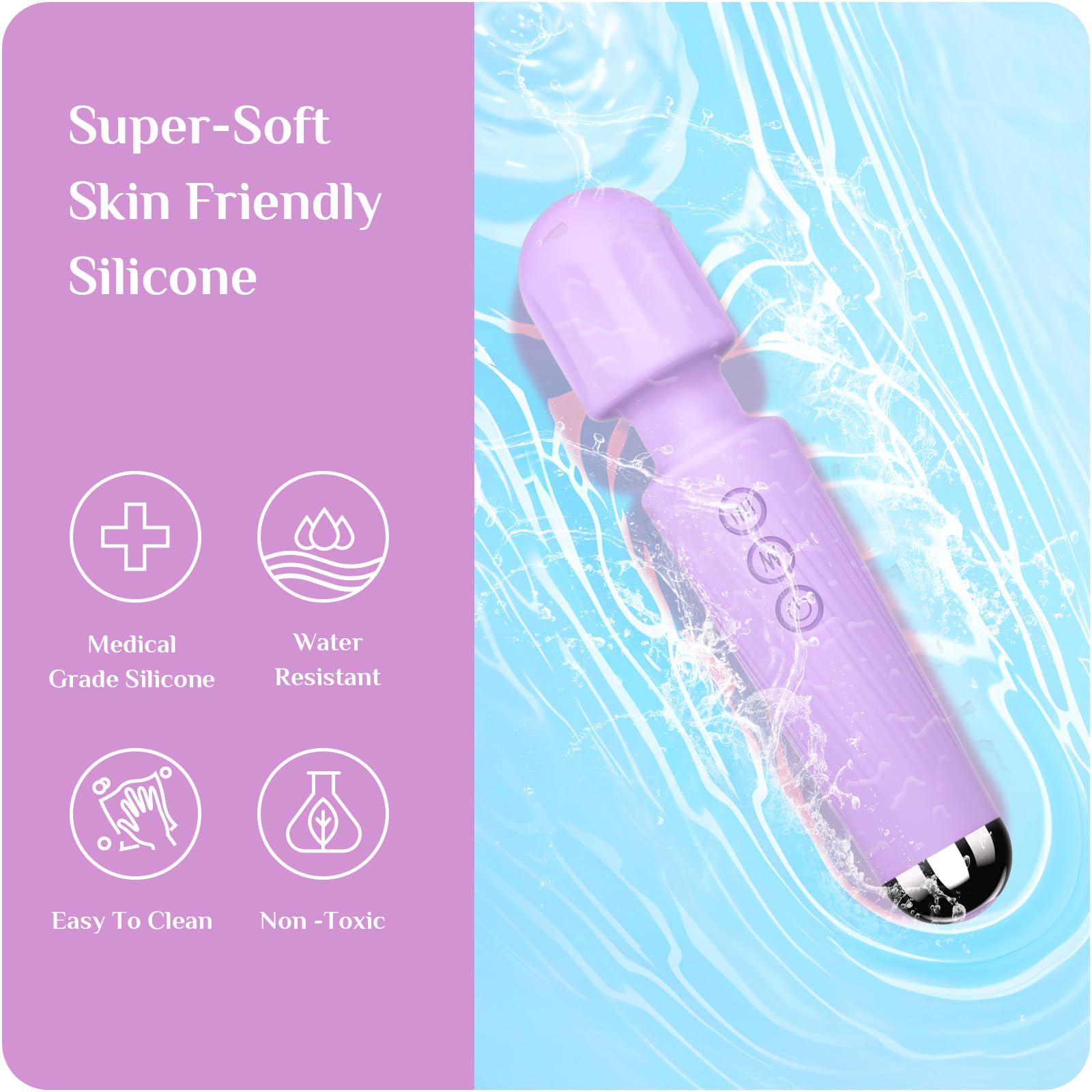8-Speed 20-Pattern Rechargeable Vibrating Wand Massager for Women - Powerful Clitoral Stimulator & G-Spot Vibrator, Adult Sex Toy with Ergonomic Design - Perfect for Solo Play & Couples Intimacy (Violet)