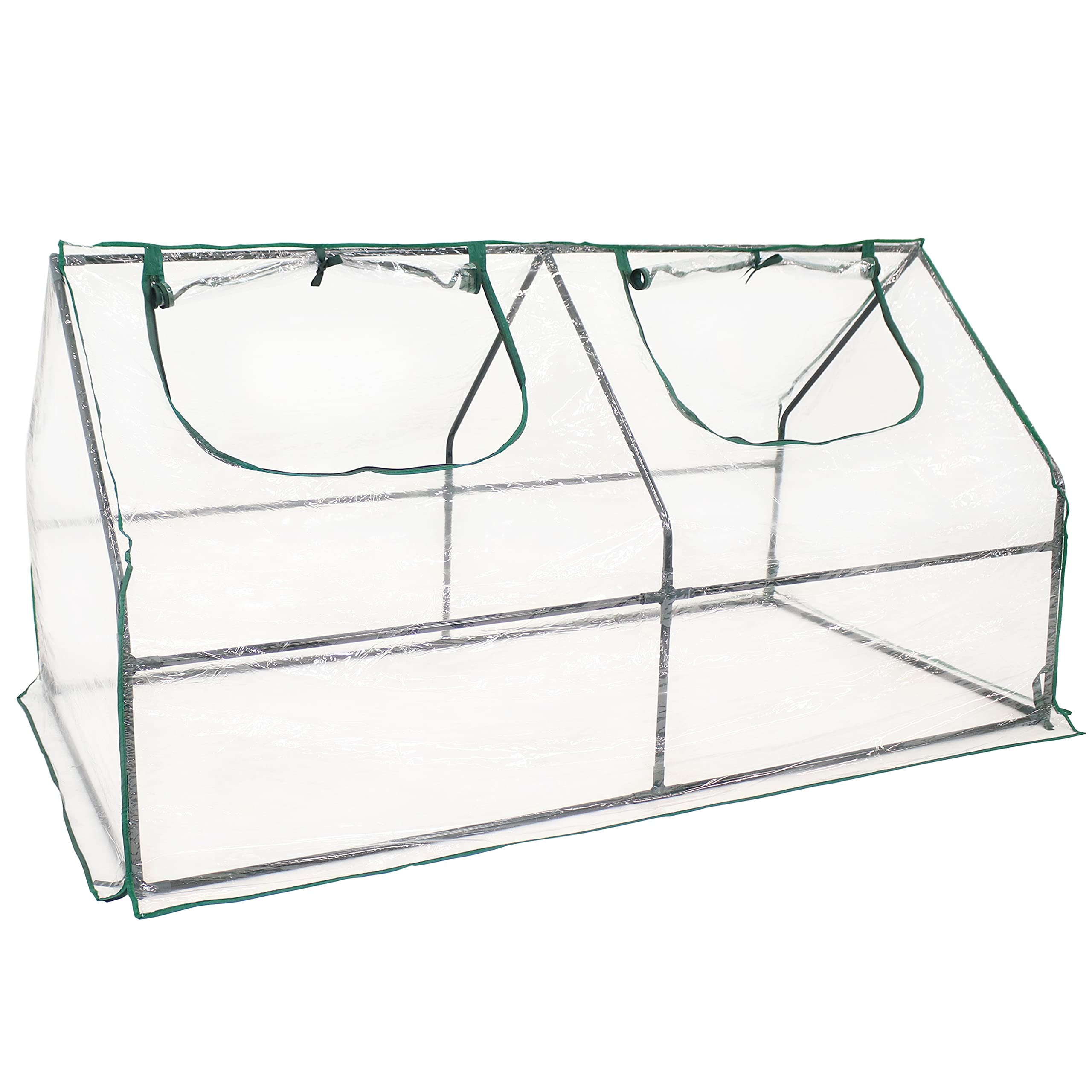 Sunnydaze Mini Cloche Greenhouse with Zipper Doors - Portable Walk-in Greenhouse with Sturdy Iron Frame & PVC Cover - Outdoor Plant Protection for Seedlings, Herbs & Flowers - Perfect for Patio, Garden & Backyard Use
