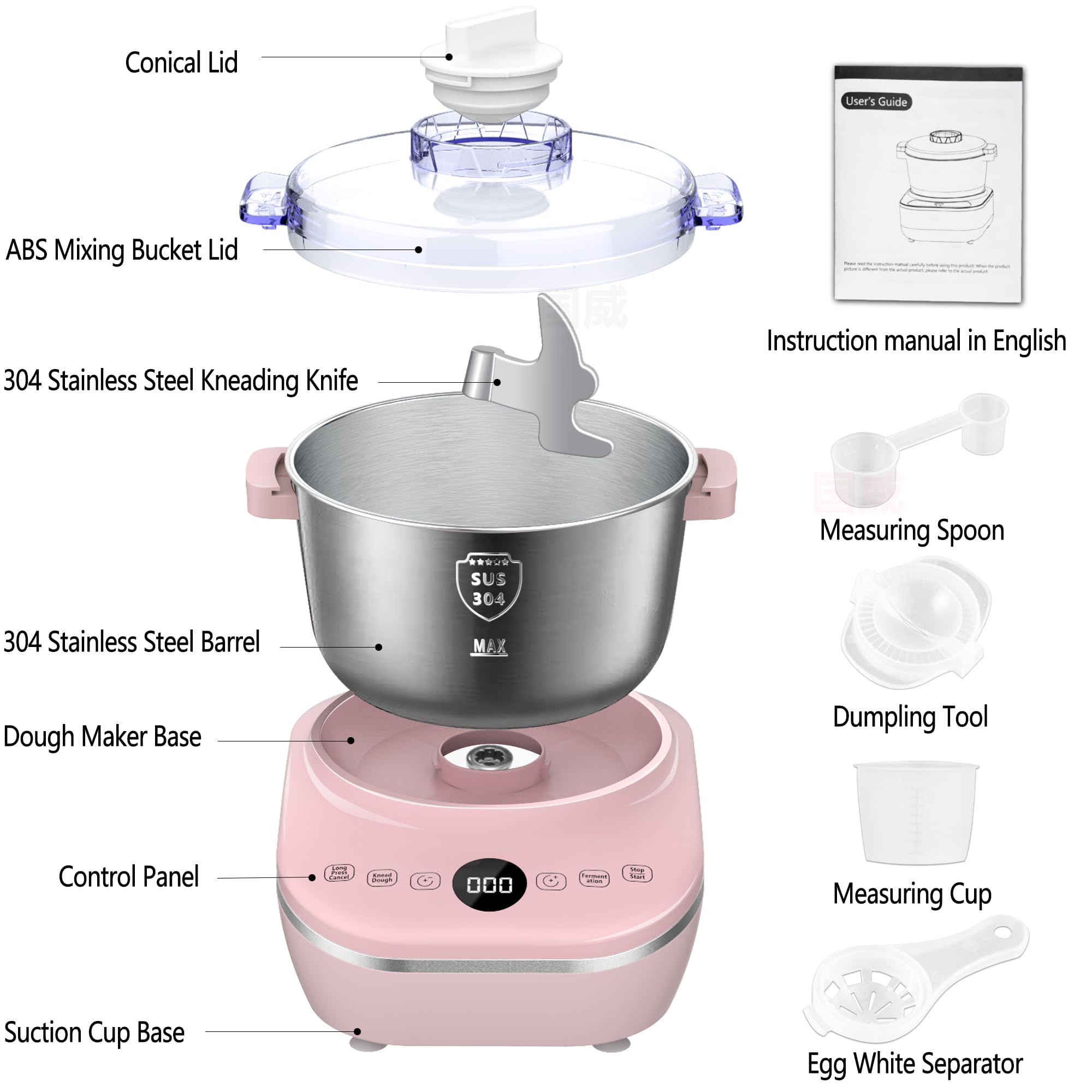 7L (7.3Qt) Electric Dough Mixer with Ferment Function - 304 Stainless Steel Stand Mixer for Bread, Pizza, Pastry, Dumpling & Roti Dough - Perfect for Home Baking & Christmas Gifts - Ideal for Kitchens, Bakeries & Holiday Cooking