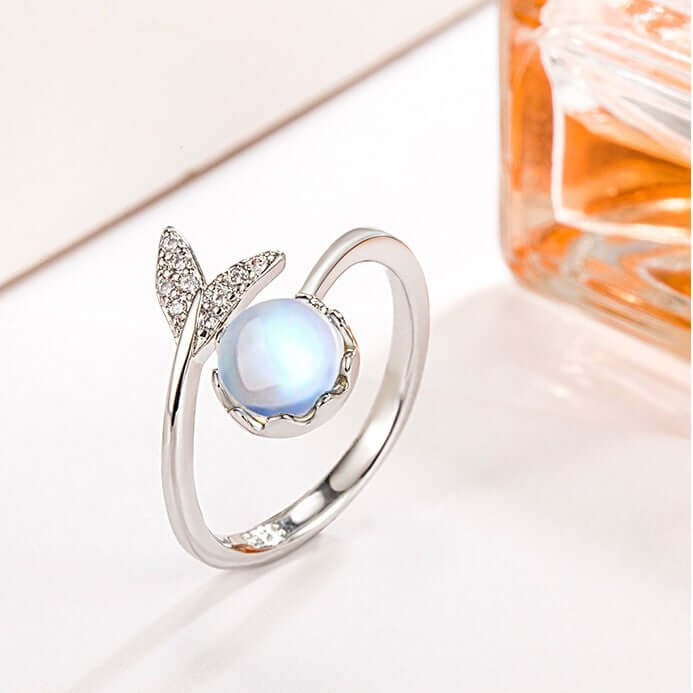White Gold Fish Tail Moonstone Ring - Elegant & Unique Jewelry for Women | Perfect for Weddings, Parties & Special Occasions | E105