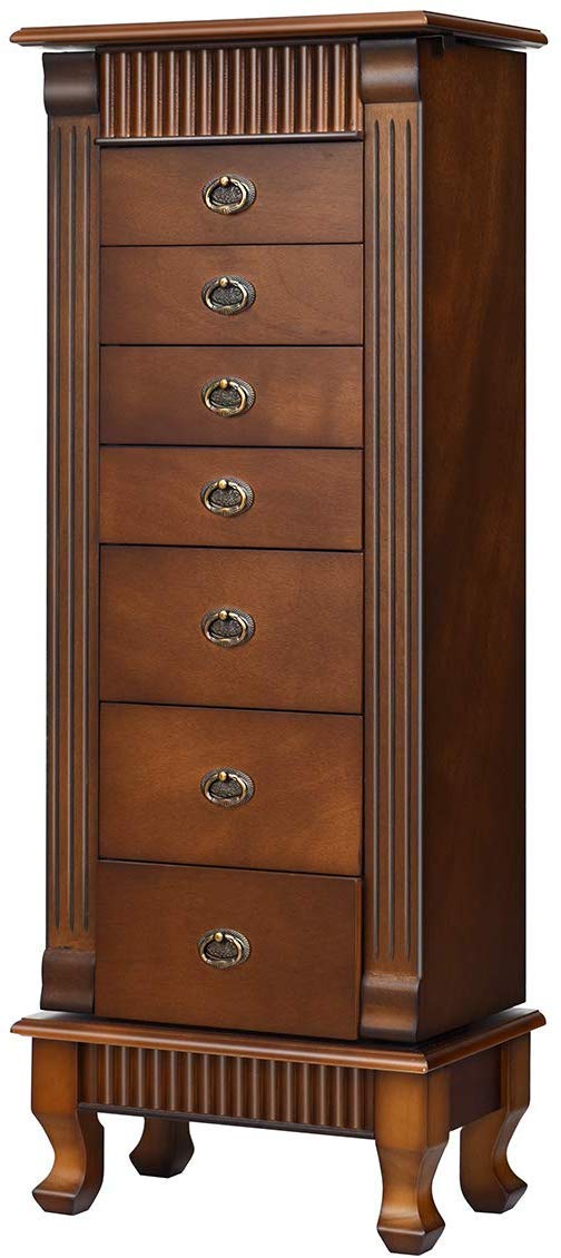Large Standing Jewelry Armoire Cabinet with 7 Drawers & 2 Doors - Full-Length Mirror, 12 Necklace Hooks & Top Storage Organizer for Jewelry, Makeup & Accessories - Perfect for Bedroom, Dressing Room & Closet Organization