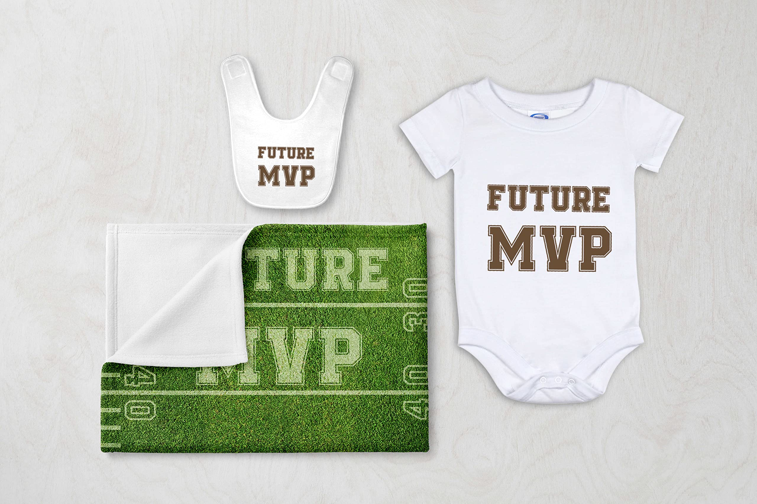 Personalized Baby Milestone Blanket with Custom Name - Football Themed Baby Grow Chart Blanket Set Includes Onesie & Bib - Perfect Newborn Gift for Baby Boy - Ideal for First Birthday, Photo Shoots & Nursery Decor