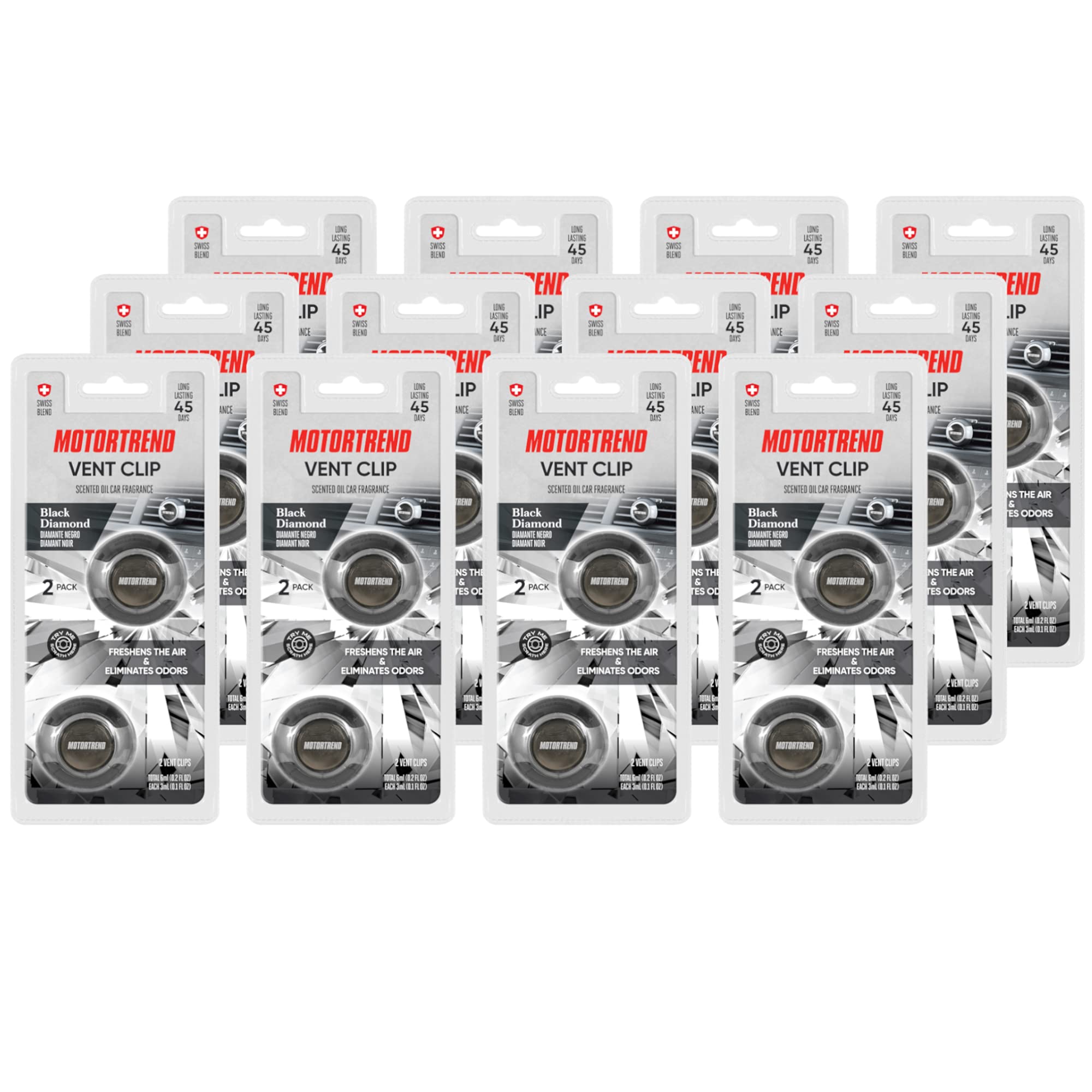 Motor Trend AF-302 (24 Count) Black Diamond Scented Car Air Freshener Vent Clips - Long Lasting Odor Eliminator for Car, Truck, Van & SUV | Home & Kitchen Fragrance Diffuser | Perfect for Road Trips, Daily Commute & Office Spaces