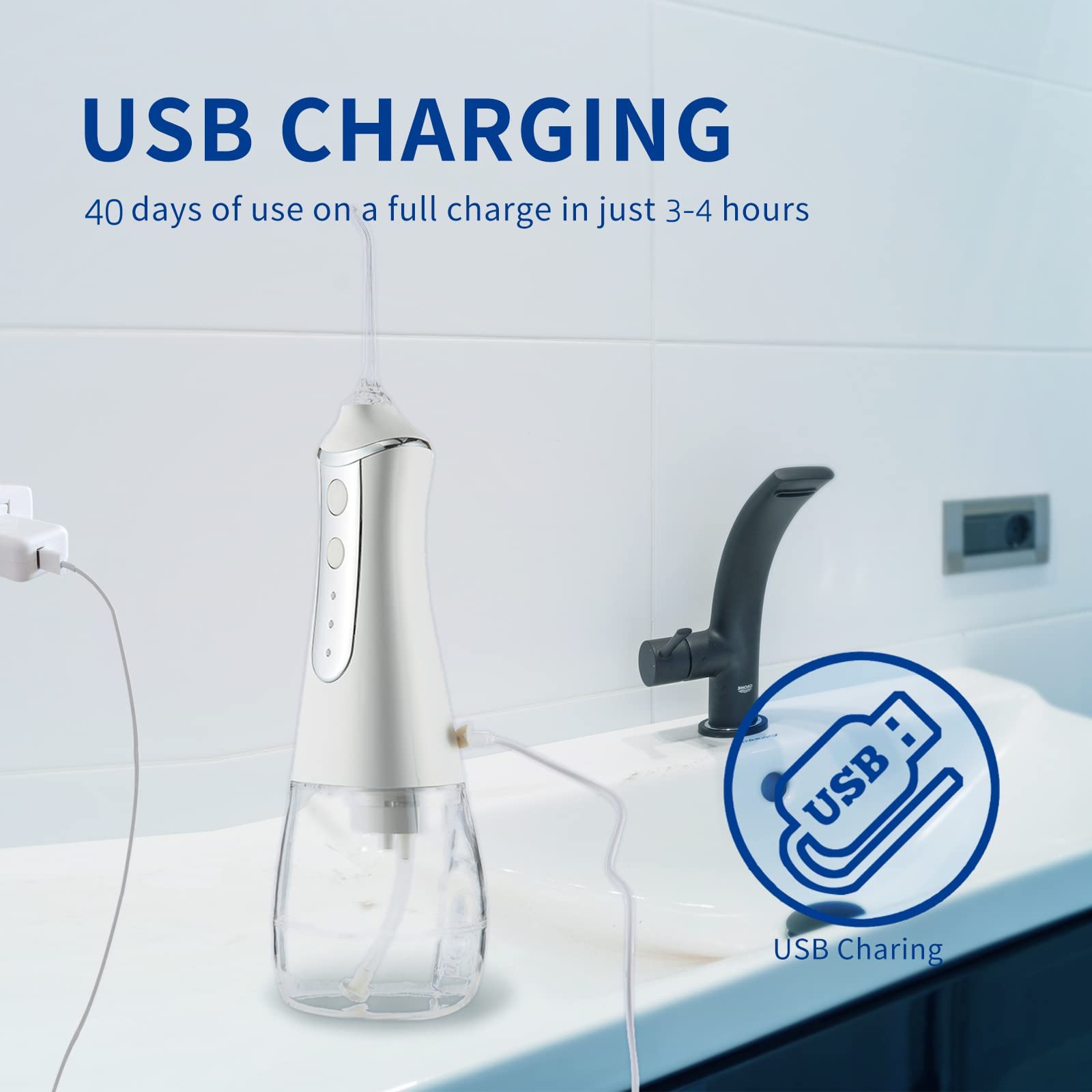 **Cordless Water Flosser for Teeth Cleaning – 350ml USB-C Rechargeable Dental Flosser with 5 Jet Tips, 3 Modes & IPX7 Waterproof – Perfect for Home & Travel Oral Care**