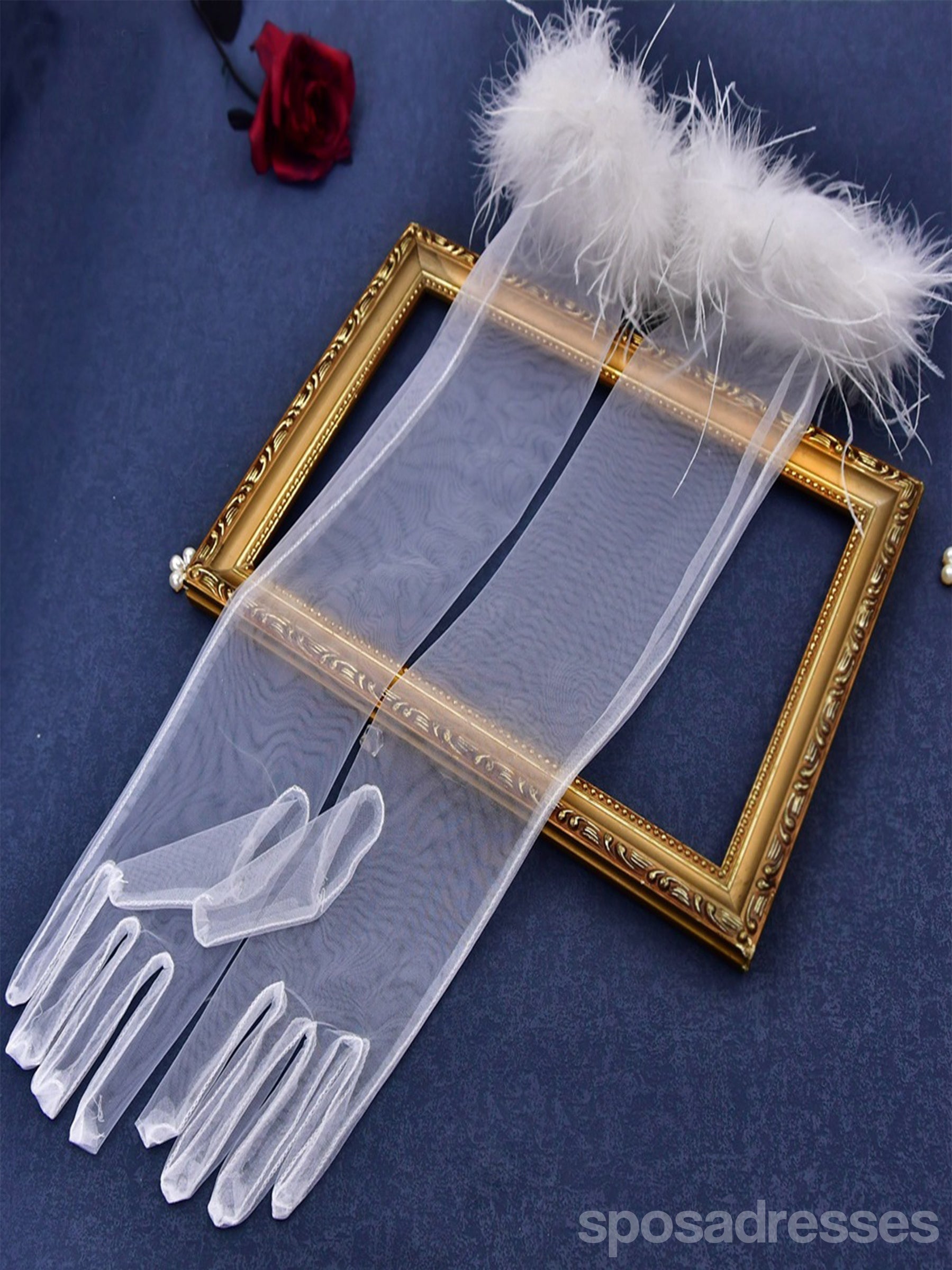 Elegant Feather Elbow Long Gloves for Women - VM23 | Vintage Style Opera Gloves for Evening Gowns, Weddings & Formal Events