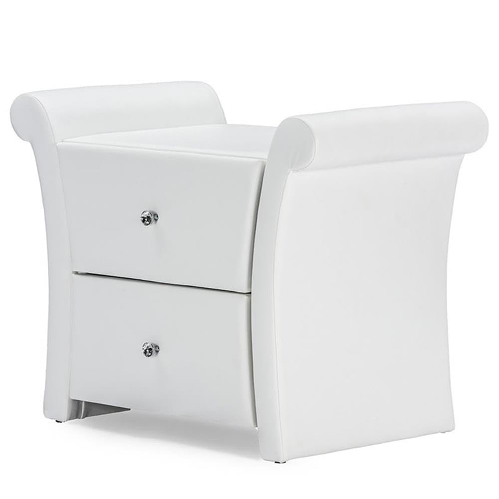Baxton Studio Victoria White Faux Leather Modern Nightstand - Large Bedside Table with Storage for Bedroom, Living Room & Office