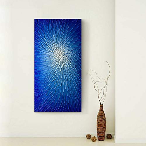 24x48 Inch Hand Painted Modern Blue White Flower Oil Painting - Wood Framed Abstract Wall Art Decor - Textured Acrylic Canvas for Living Room, Bedroom & Office