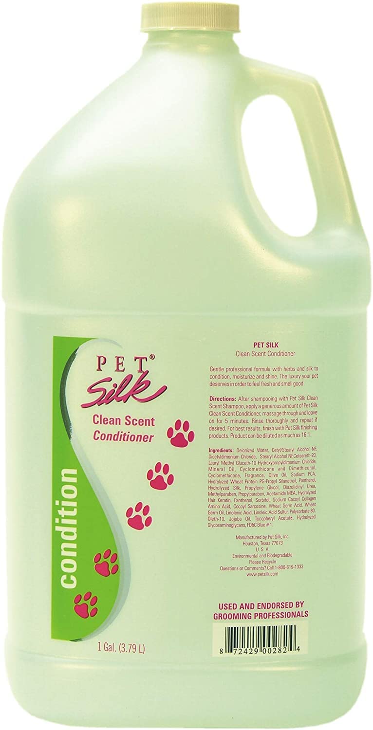 Pet Silk Clean Scent Pet Conditioner - 1 Gallon | Hypoallergenic Dog & Cat Detangling Solution for Shiny Coat | Perfect for Grooming Salons & Home Bathing