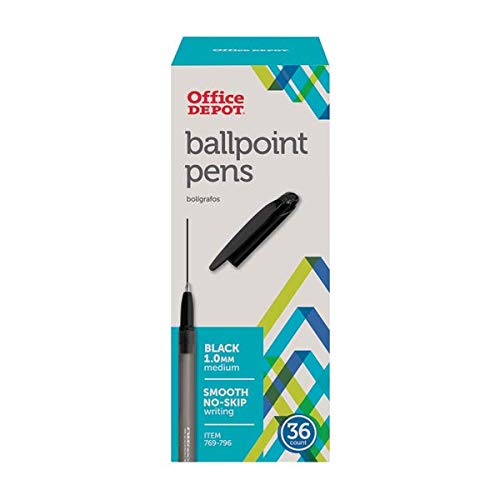 Office Depot® Brand Tinted Ballpoint Stick Pens - Medium Point 1.0mm, Black Barrel with Black Ink, 36-Pack for Office, School & Home Use