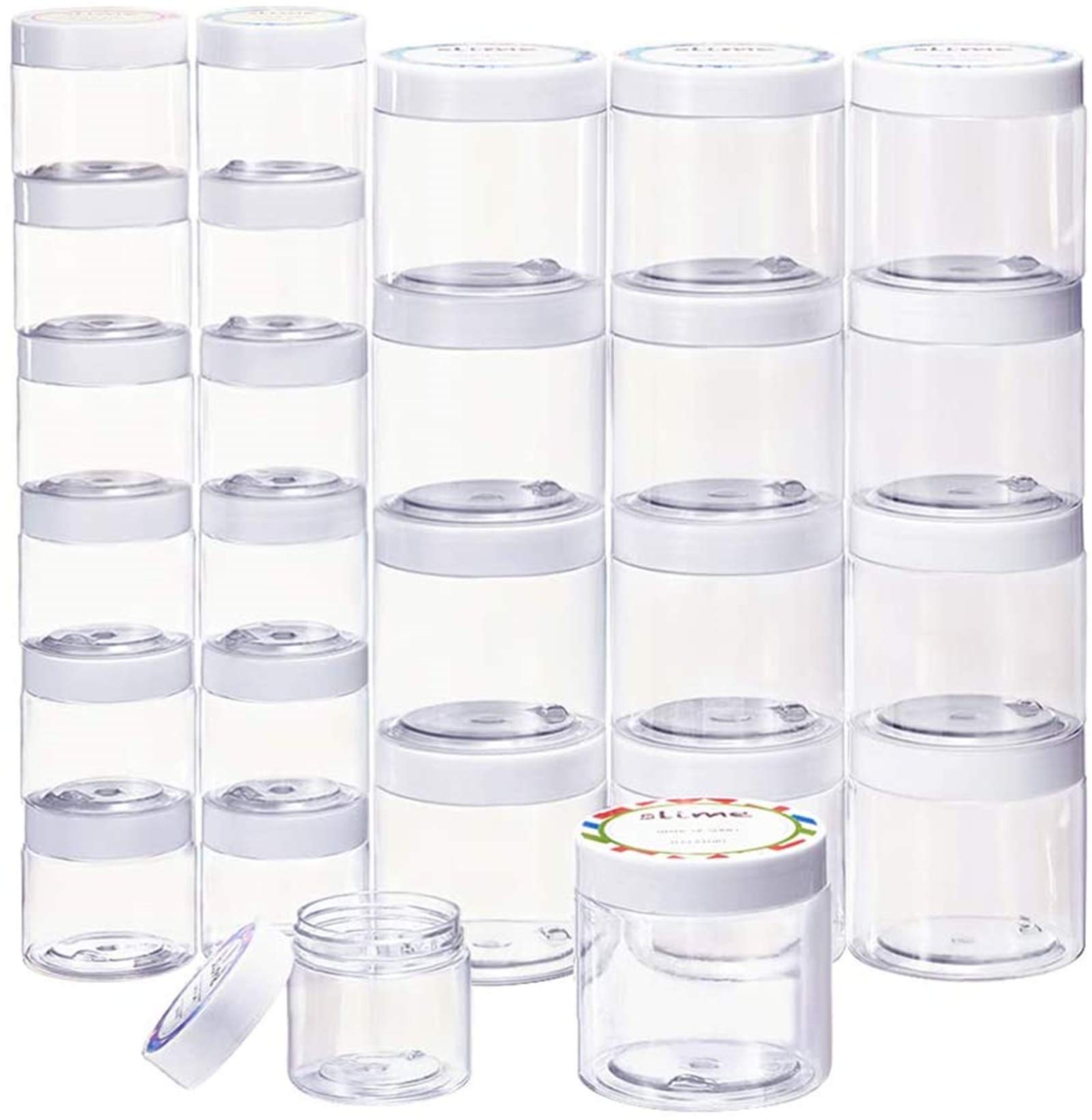 24-Pack Empty Slime Containers - 12 x 6oz & 12 x 2oz Plastic Storage Jars with Lids & Labels | DIY Slime, Glitter, Jewelry Making, Foam Beads Supplies | Perfect for Kids Crafts, Party Favors & Classroom Activities