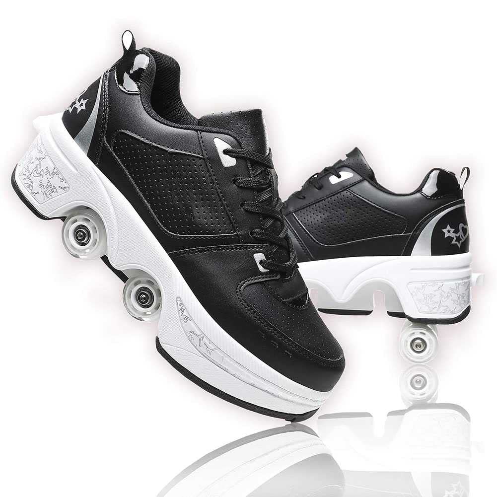 2-in-1 Convertible Roller Skates for Kids & Adults - Four-Wheel Recyclable Parkour Shoes That Transform into Sneakers | Perfect for Outdoor Fun, Fitness Training & Street Skating Adventures