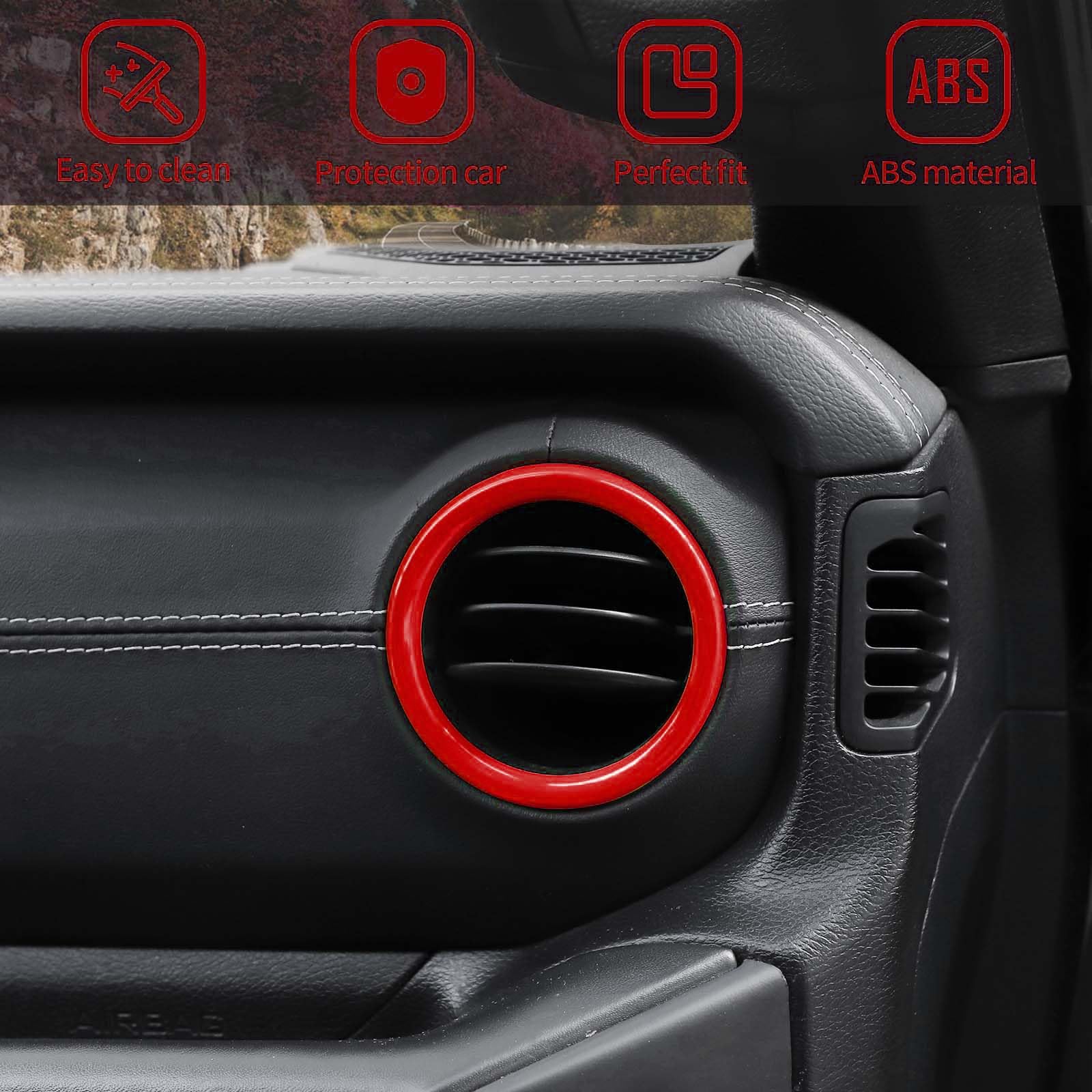 Jeep JL Dash Air Vent Outlet Bezel & Ventilation Grille Trim - ABS Red Interior Accessory for 2018-2023 Jeep Wrangler JL/JLU & Gladiator JT - Perfect for Off-Road Adventure & Custom Car Styling