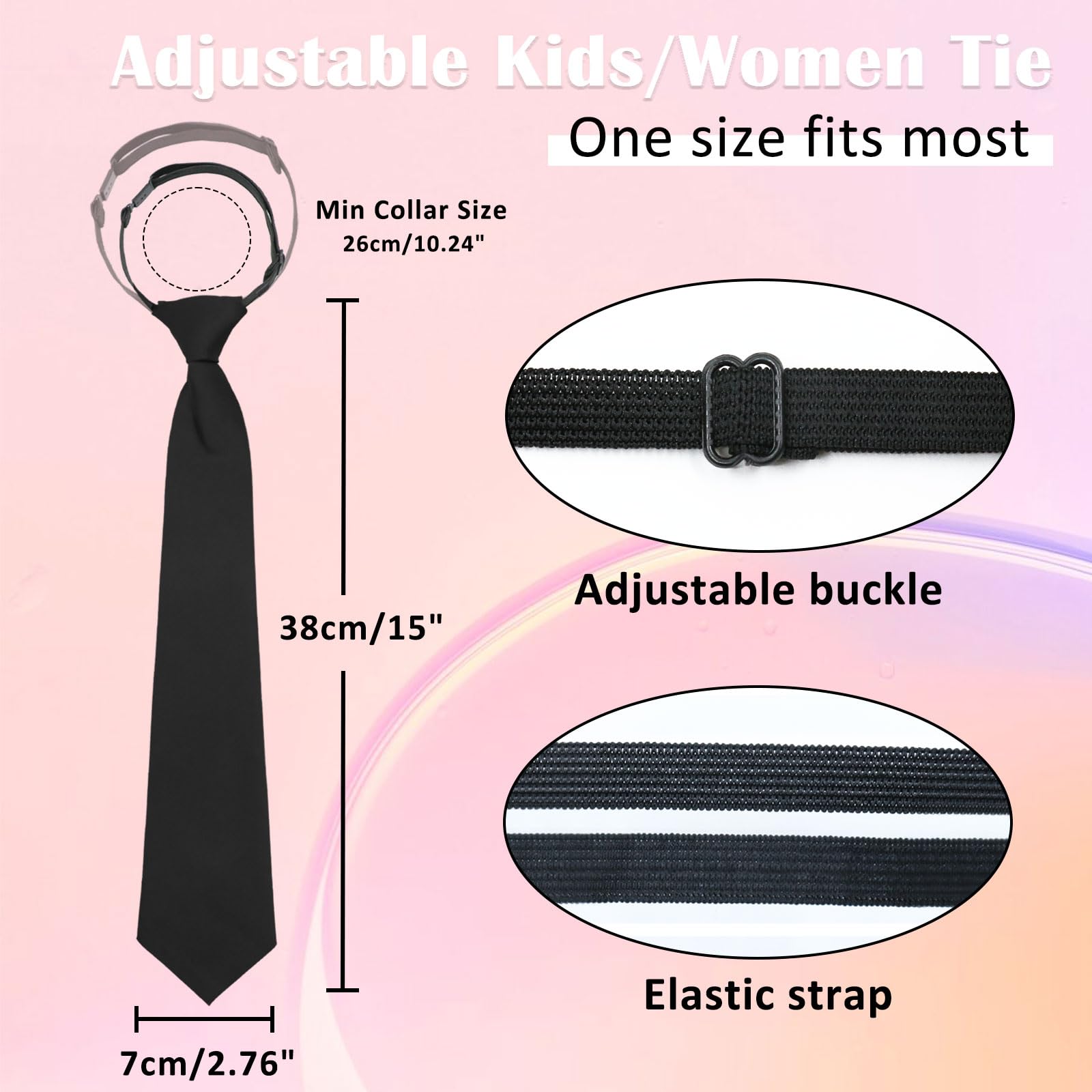 Adjustable Pre-Tied Clip-On Black Tie for Women & Girls - 14