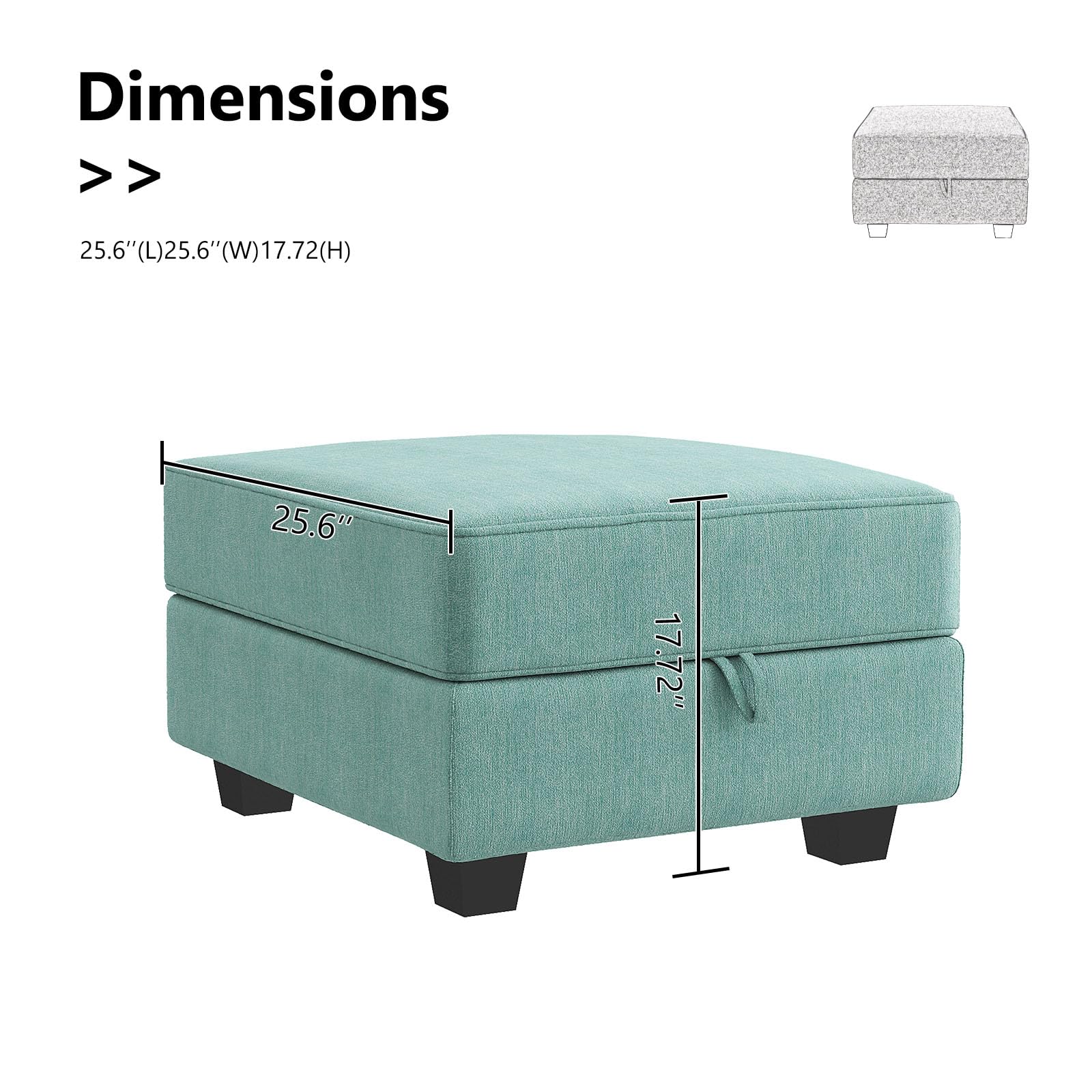 HONBAY Modular Square Ottoman for Sectional Sofa - Storage Footrest Seat Cube in Aqua Blue | Living Room Furniture, Home Decor, Comfortable Seating for Family Gatherings