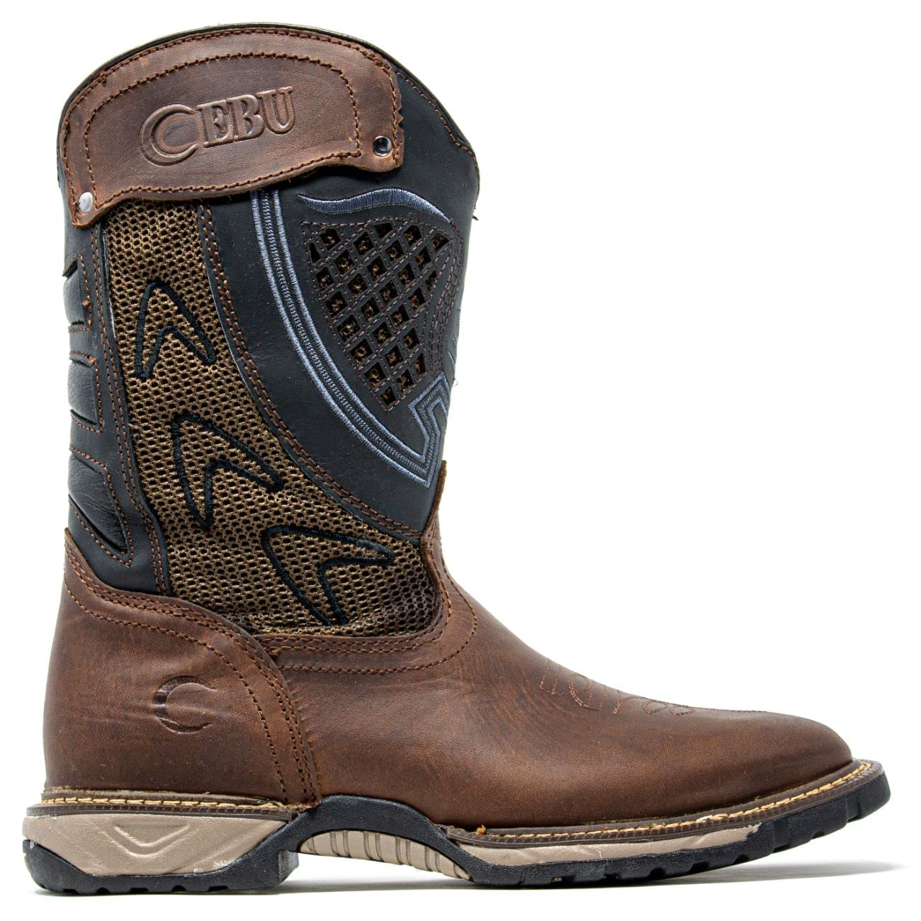 CEBU Men's Thunder Western Cowboy Boots - Square Toe Work Boots for Men, Durable Leather Cowboy Boots for Riding, Country Style Boots for Outdoor, Work & Rodeo