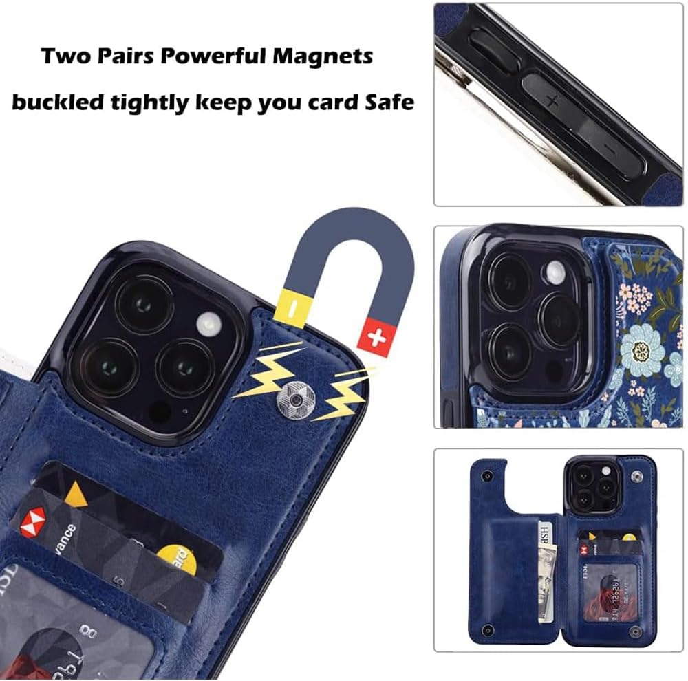 iPhone 16 Pro Max Leather Case with Kickstand - Magnetic Clasp & RFID Blocking Design for 6.1 Inch - Perfect for Work, Travel and Daily Protection