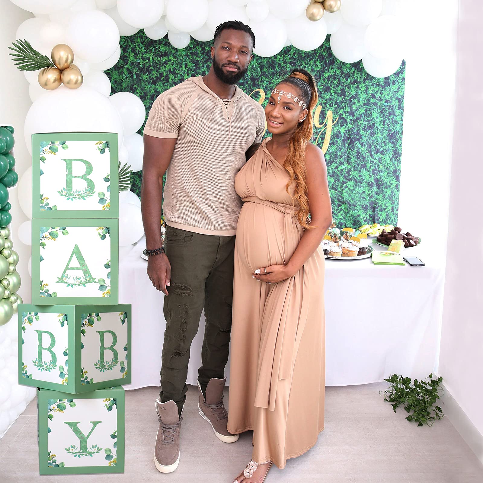 Sage Green Baby Shower Gift Boxes with Alphabet Letters - 4-Piece Set for Gender Reveal, Birthday Party Favors & Nursery Decor | Perfect for Safari Theme, Baby Shower Decorations & Newborn Photo Props