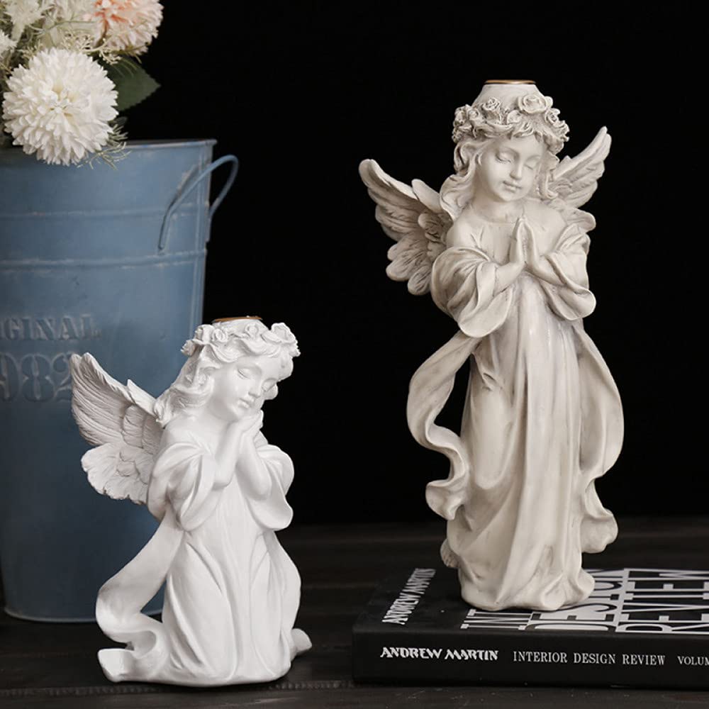 Angel Wing Praying Cherub Resin Candle Holder - Decorative Candlestick for Home, Church & Wedding Decor - Perfect for Tea Light Candles - Ideal for Centerpieces, Altars & Spiritual Spaces