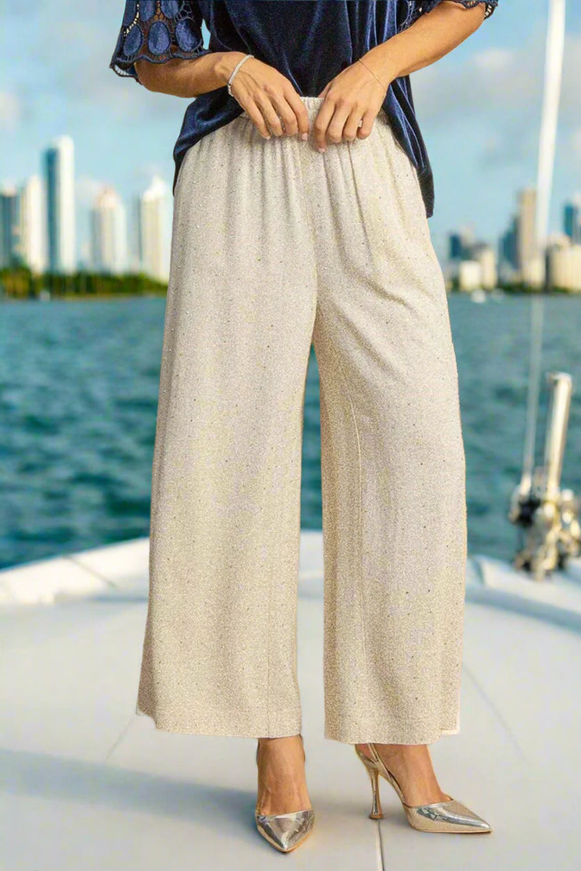 Full Size High Waisted Embellished Linen Resort Pants - Women's Comfortable Summer Beachwear for Vacation & Tropical Getaways