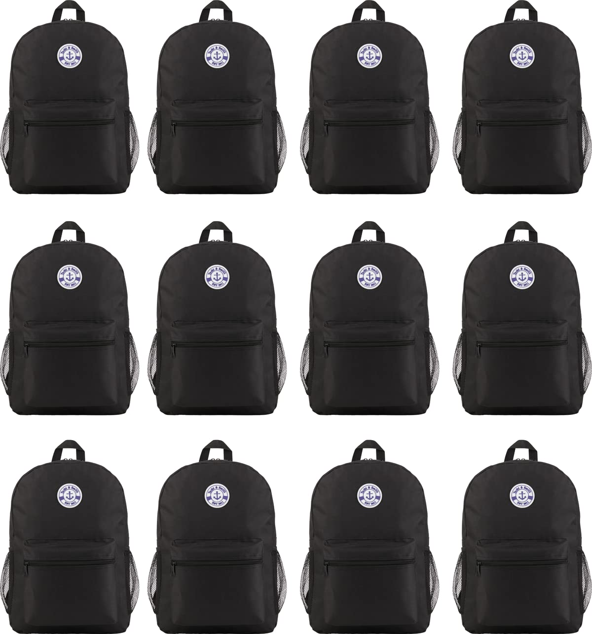 12 Pack 17 Inch Water Resistant Backpacks for Students - Durable School Bookbags & Travel Knapsacks (Black) - Perfect for School, College, Hiking & Daily Commute