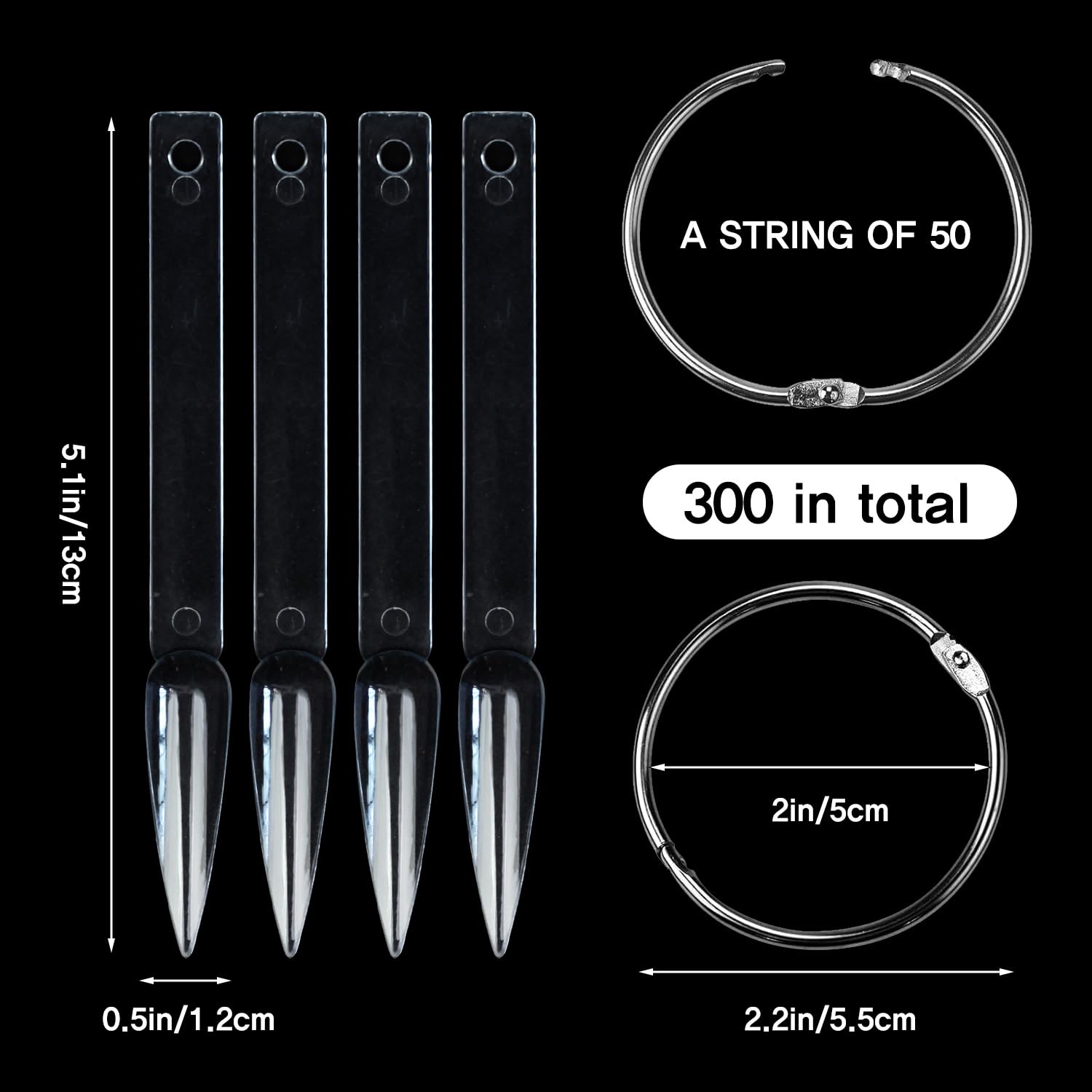 BORNBYME 100pcs Clear Nail Polish Swatch Sticks - Long Stiletto Nail Art Practice Tips for Gel Polish Color Display | Perfect for Salon Professionals & DIY Nail Artists at Home