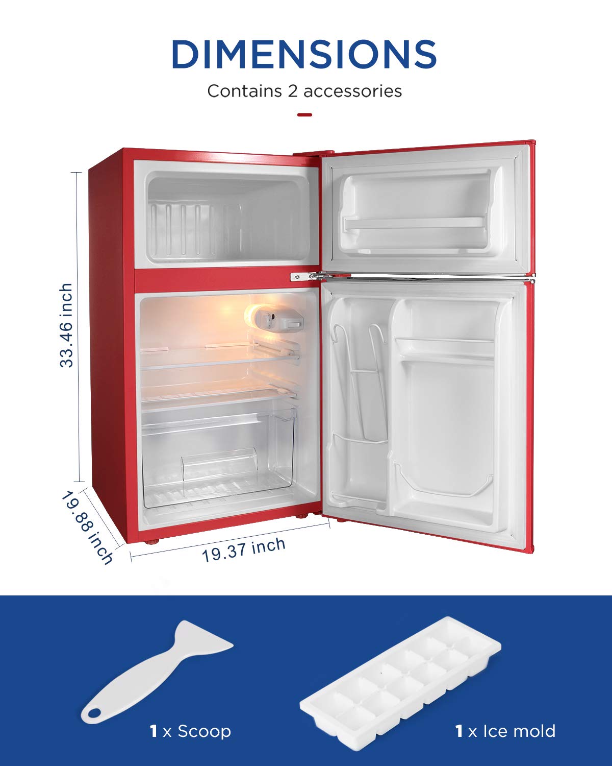 Northair 2-Door Mini Refrigerator with Freezer - 3.2 Cu Ft Compact Fridge for Dorm, Office, Bedroom - Red Energy Efficient Fridge with Removable Basket & Adjustable Shelves - Perfect for Small Spaces, Apartments, and Home Use