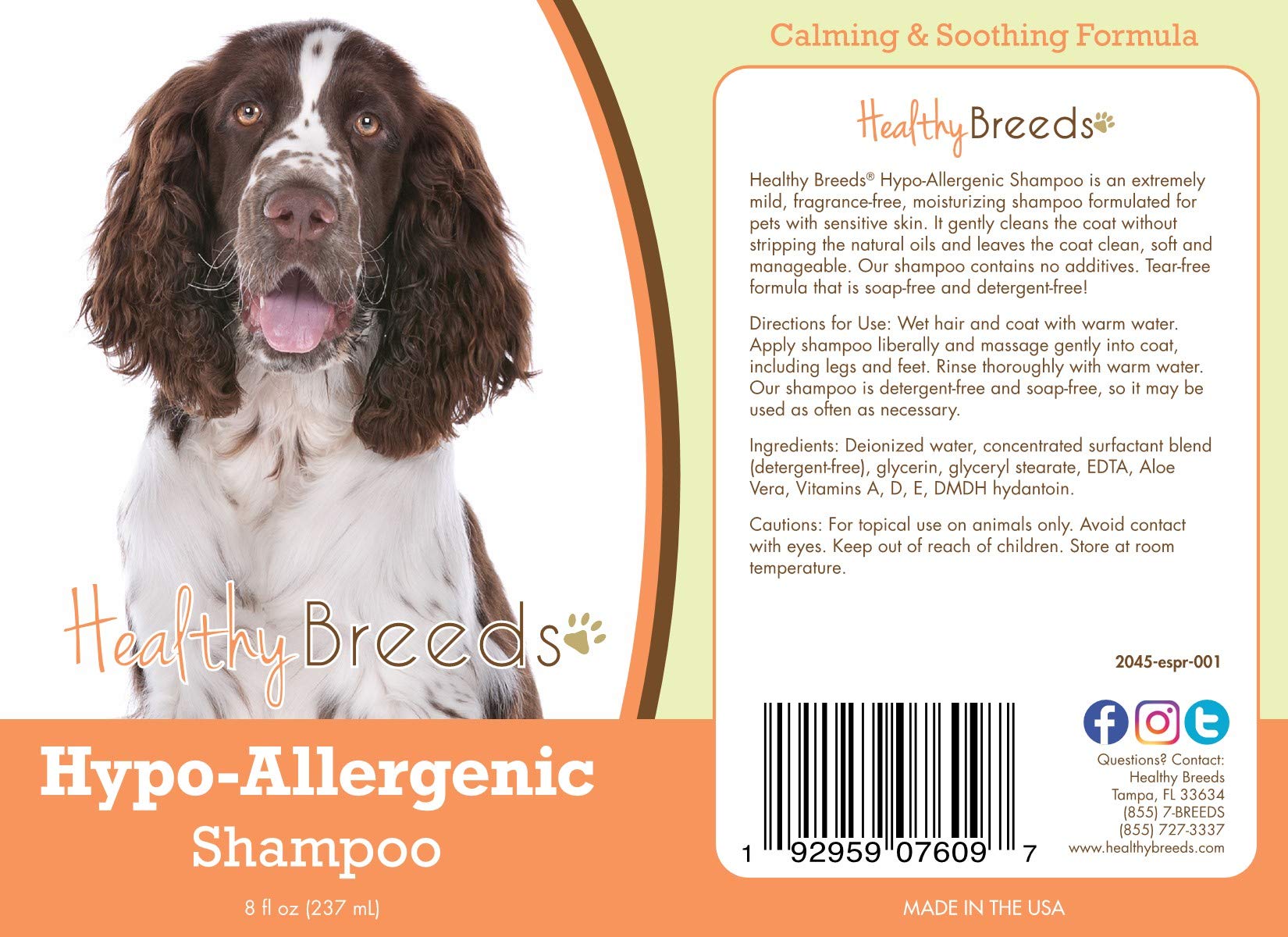Healthy Breeds English Springer Spaniel Hypo-Allergenic Dog Shampoo - 8 oz for Sensitive Skin & Allergy Relief - Gentle Cleansing for Dogs with Itchy Skin & Coat Care - Perfect for Bath Time & Grooming Sessions