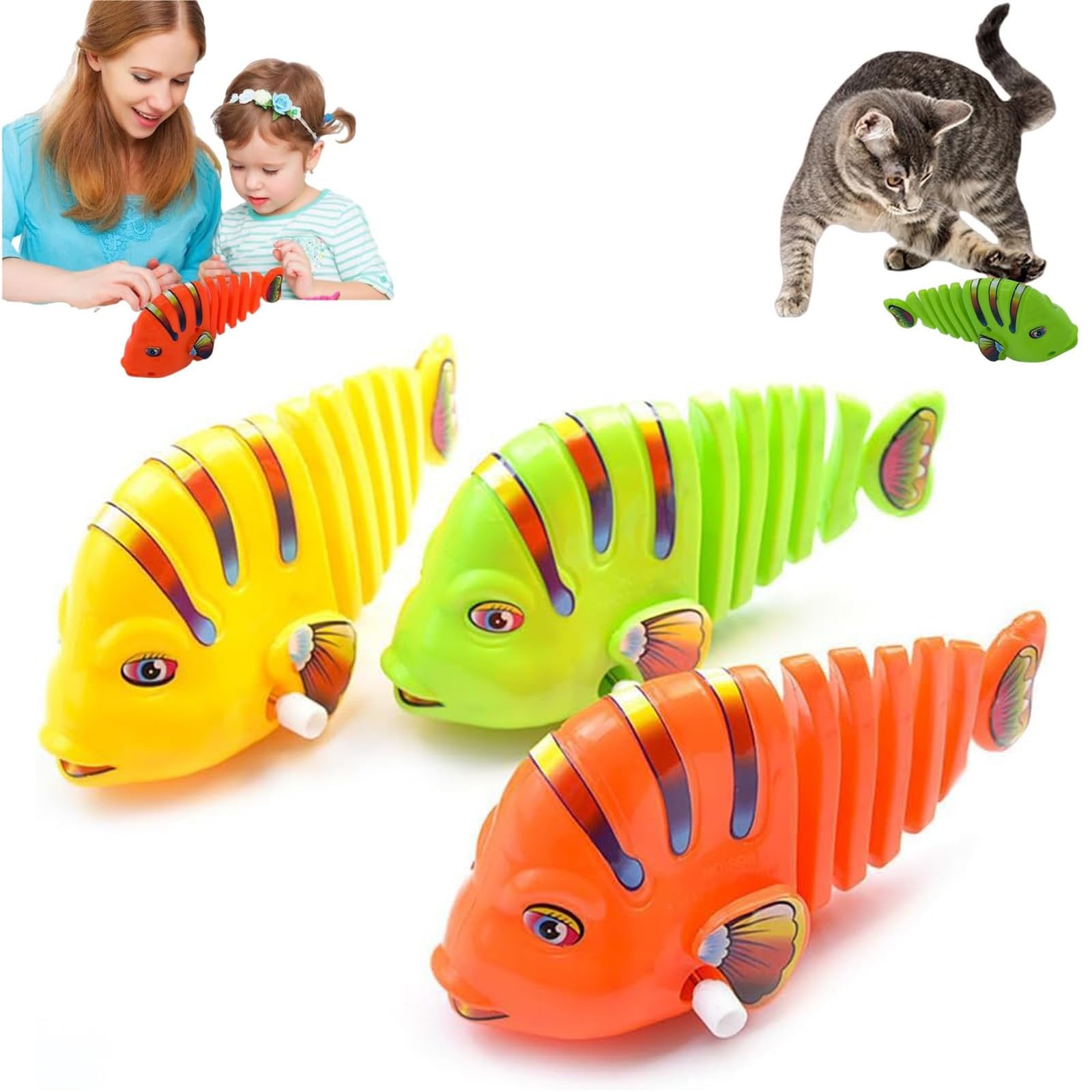 3 PCS Wind-Up Wiggle Fish Toys - 360° Rotating Plastic Clockwork Swinging Fish, Fun Interactive Parent-Child Toy Gift for Kids (Halloween, Christmas, Birthday) - Perfect for Pool Parties, Bathtime Play & Sensory Development Activities