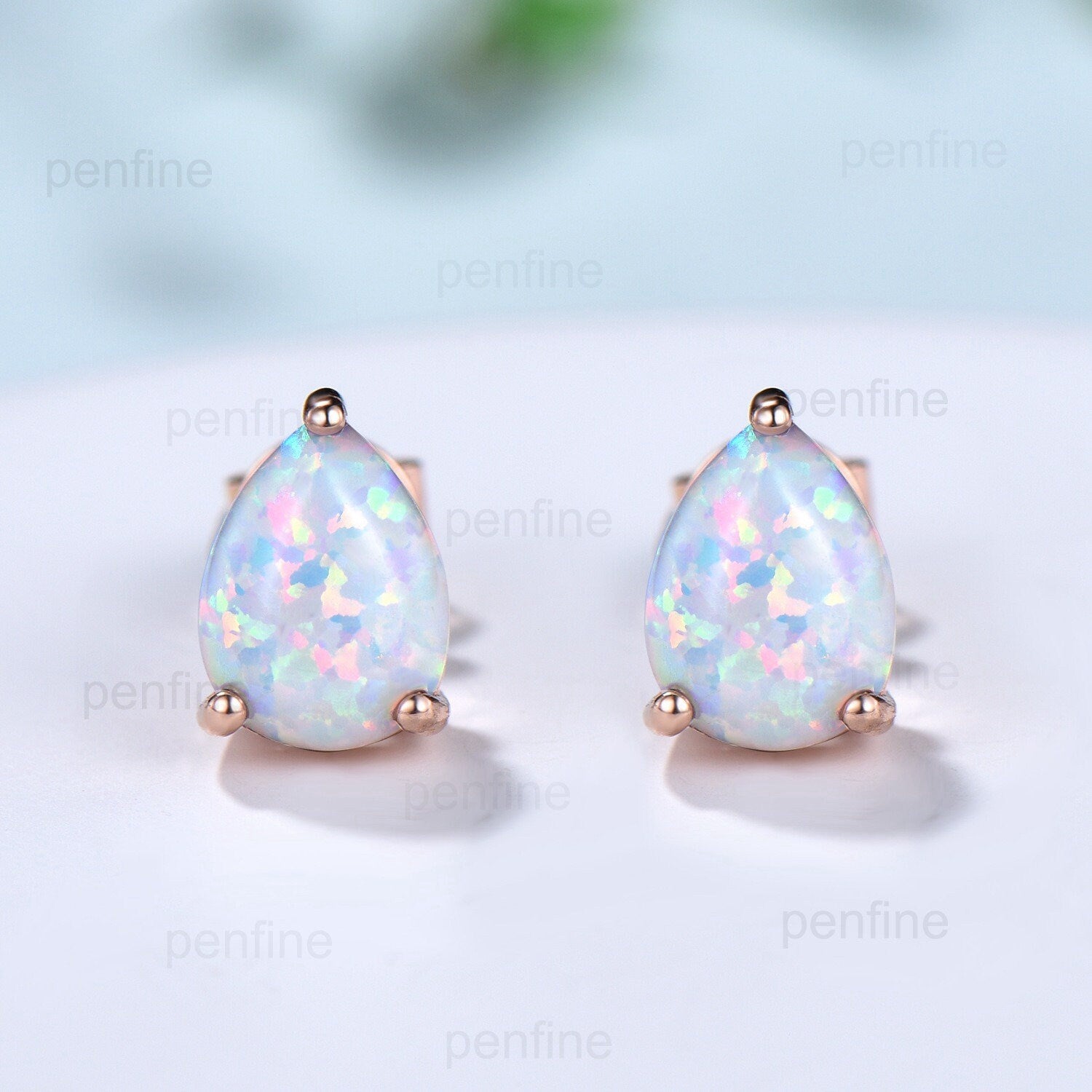 Exquisite Pear-Shaped Fire Opal Stud Earrings in Rose Gold – October Birthstone Jewelry, Minimalist Solitaire Dainty Earrings, Handmade Proposal Gift for Her, Perfect for Weddings, Anniversaries & Special Occasions