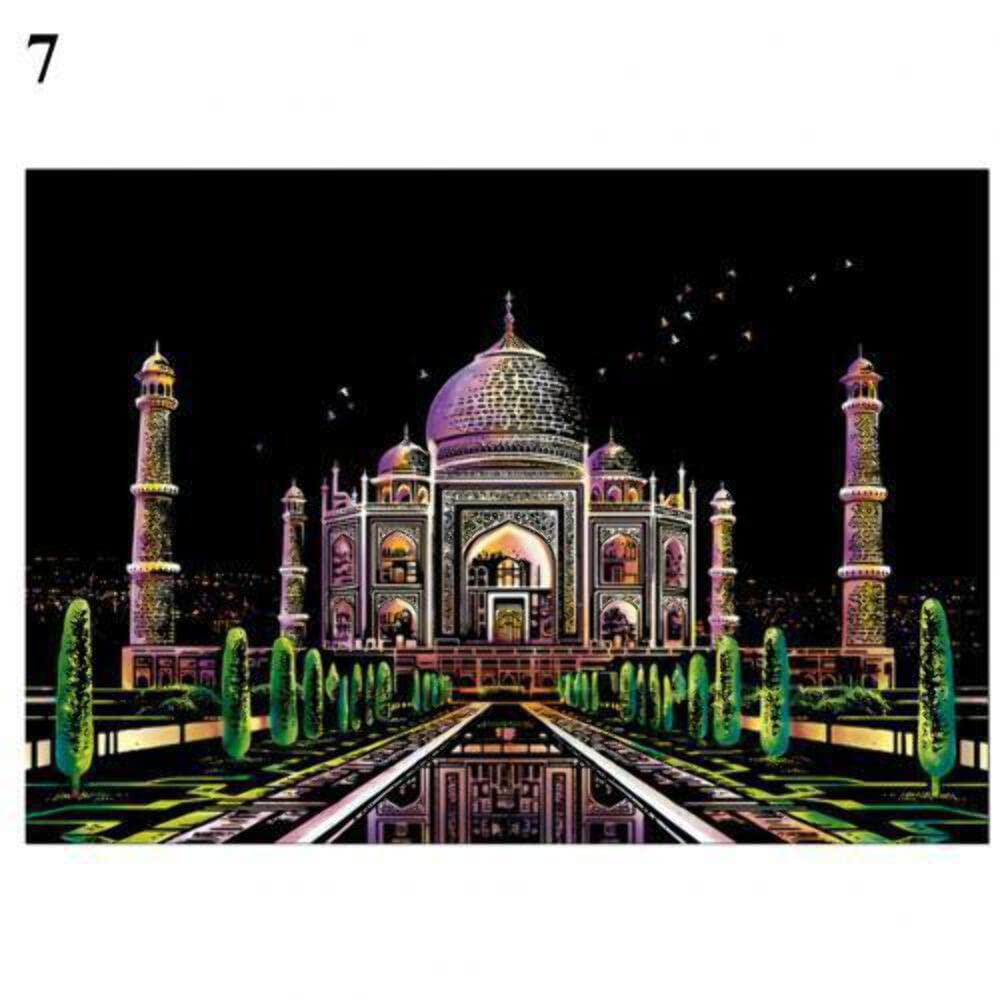Fuji Mountain Amusement Park Bridge Scratch Art Kit for Kids - Creative Drawing Paper Board with Wooden Stylus - Perfect Gift for Ages 7+ - Fun Arts & Crafts Activity for Birthday Parties, Classroom Projects & Rainy Day Entertainment