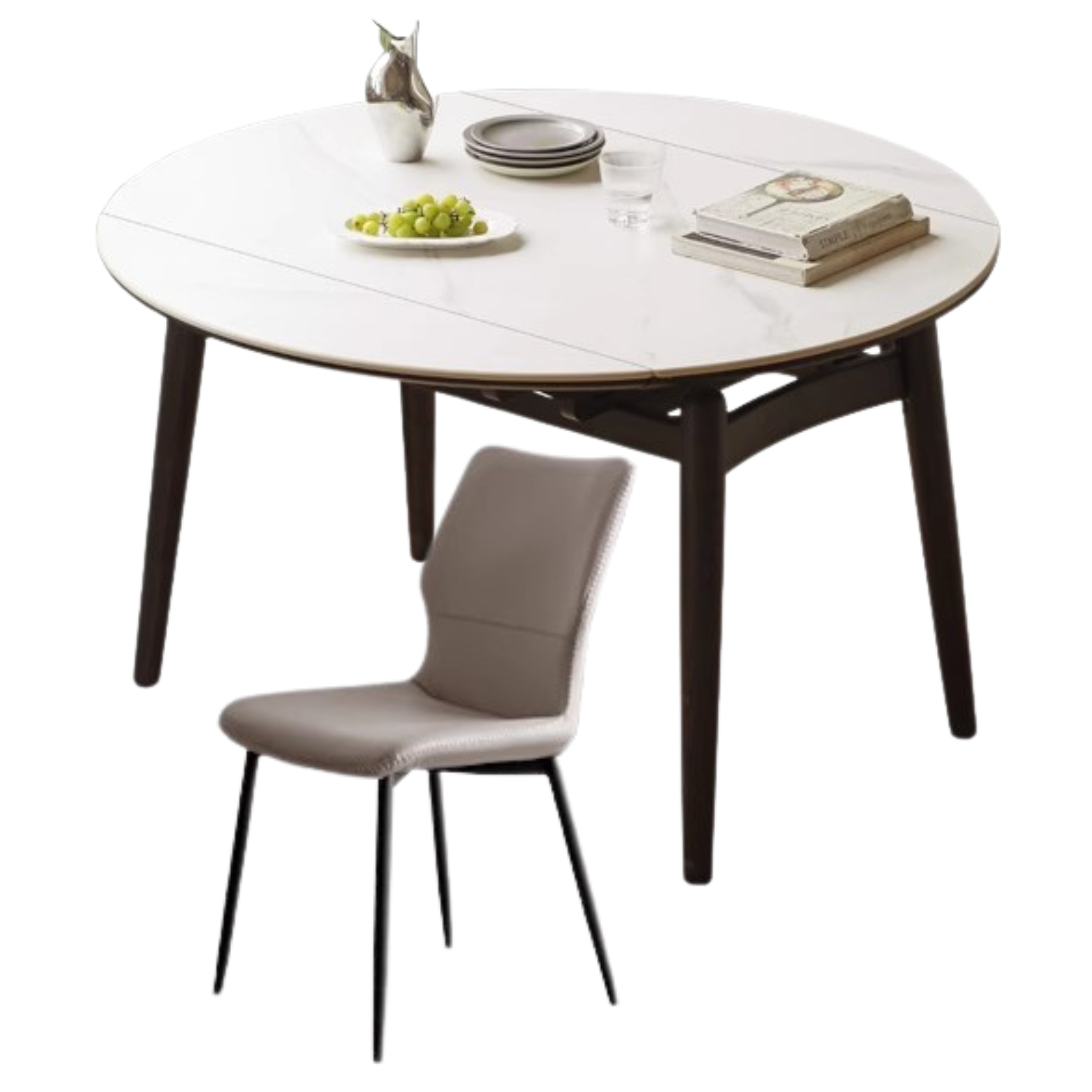 51.1x(31.5-51.1)x29.9 inch / 130x(80-130)x76 cm / Smoked color / Rock board retractable round table and four chairs chairs pure gray