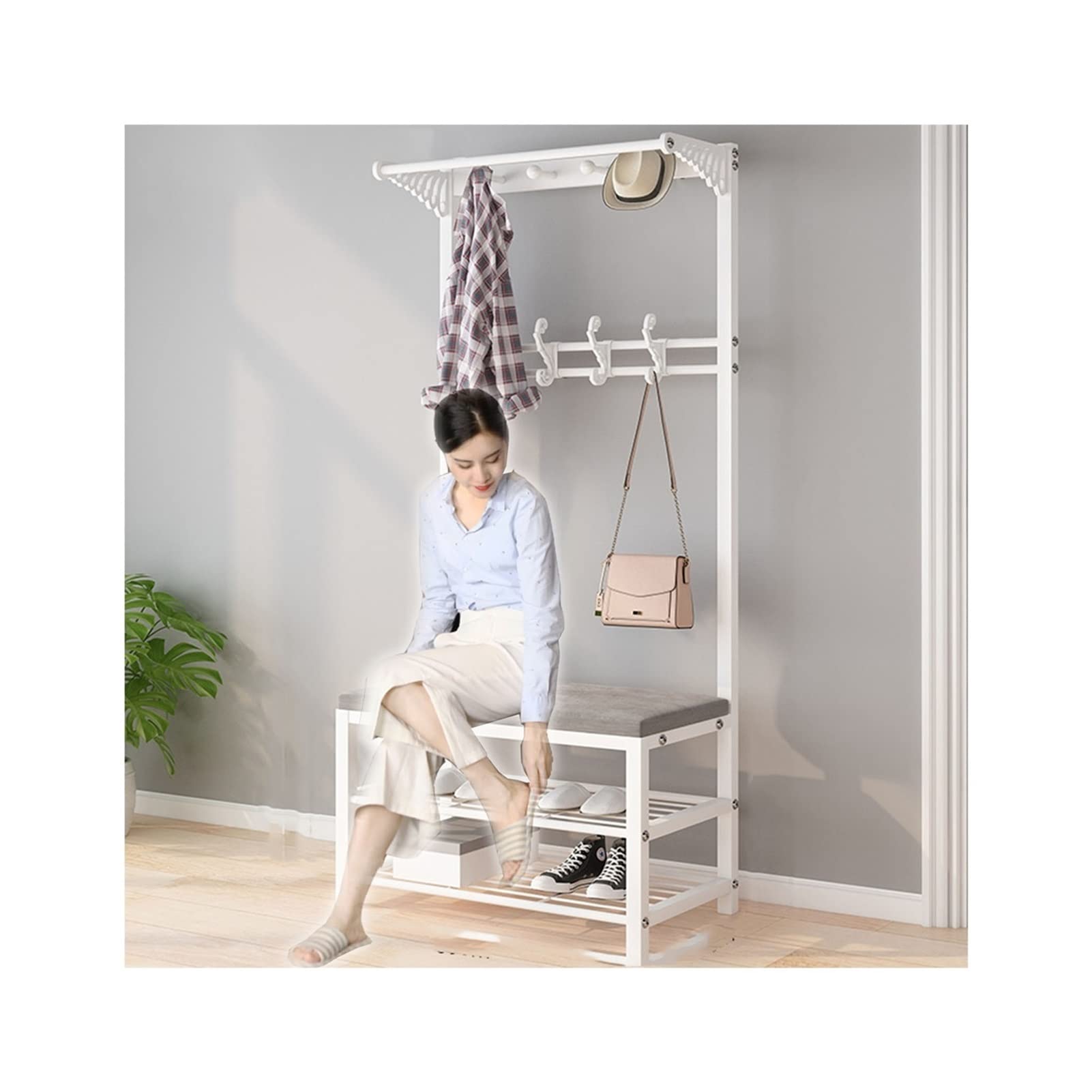 YXYECEIPENO Hall Tree with Bench & Shoe Storage - Coat Rack Entryway Organizer with Soft Cushion Seat - Perfect for Dressing Room, Bedroom, Shop & Entrance Storage | Space-Saving Entry Solution for Homes & Businesses