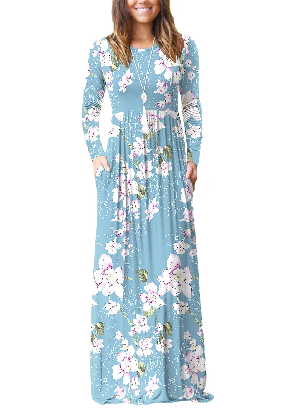 DEARCASE Women's Long Sleeve Loose Plain Maxi Dress with Pockets - Casual Flowy Long Dress for Everyday Wear, Work, Date Night & Travel