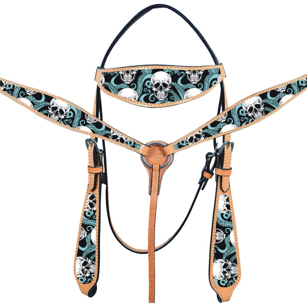 Premium HILASON Western Horse Headstall & Breast Collar Set - Genuine American Leather Tan Tack for Horses | Durable Leather Headstall & Breast Collar Combo | Perfect for Trail Riding, Rodeo & Western Horse Training