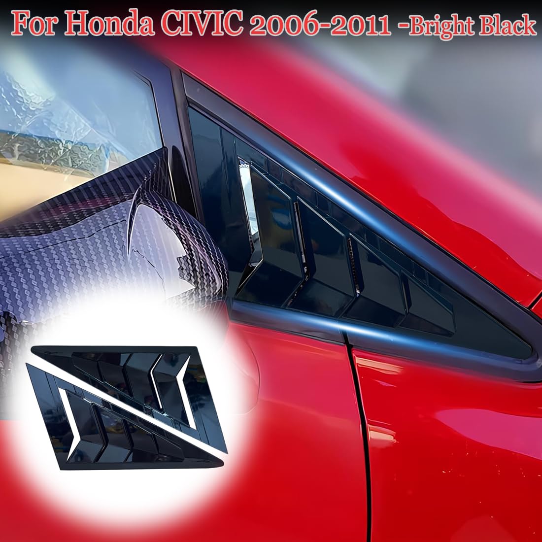 2Pcs ABS Bright Black Front Side Window Louvers Air Vent Scoop Shades Cover for Honda Civic 2006-2011 - Sporty Interior Accessories | Enhances Style & Airflow for Street Racing & Custom Car Shows