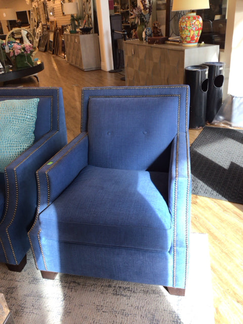 Bernhardt Blue Upholstered Nailhead Accent Chair - Stylish Living Room Seating for Home Office, Bedroom or Lounge Decor
