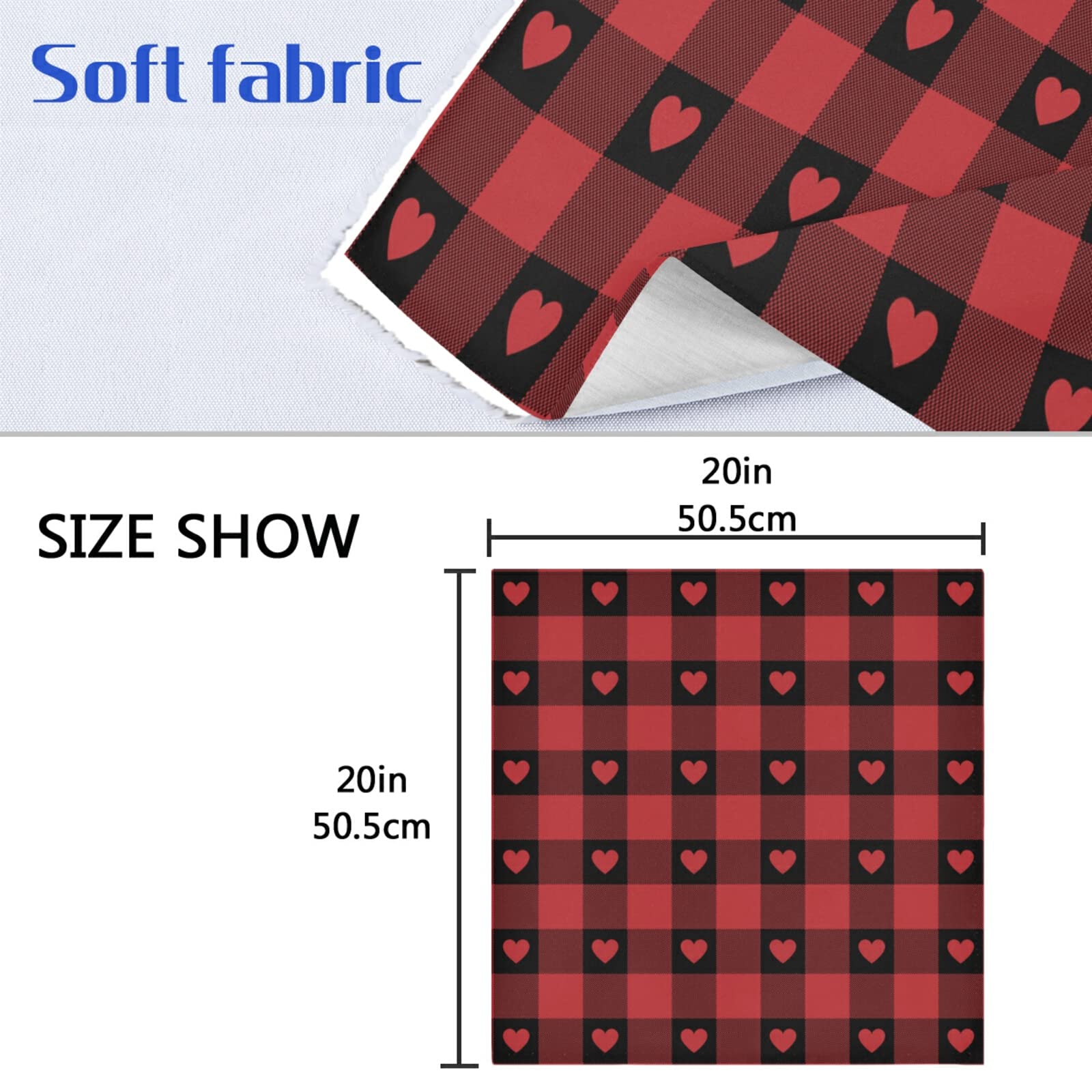 Valentine's Day Red Buffalo Check Heart Print Cloth Napkins - Set of 6 Premium 20
