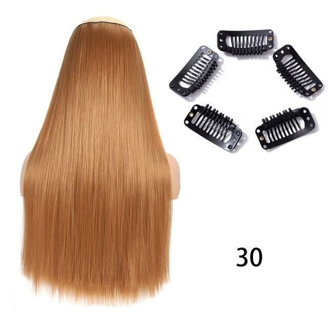 VSAKSH 24 Inch Synthetic Natural Brown Straight Hair Extensions with 5 Clips for Women & Girls - Honey Blonde | Clip-in Hair Extensions for Volume & Length | Perfect for Daily Wear, Parties & Special Occasions