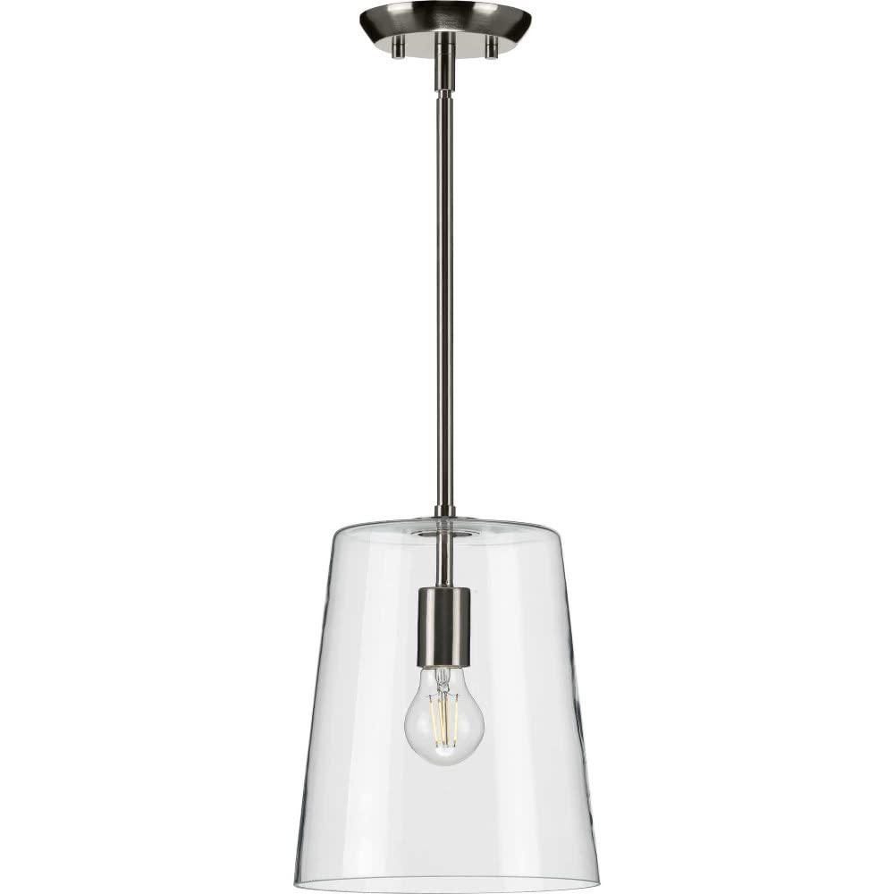 Clarion Collection 1-Light Clear Glass Coastal Pendant Light in Satin Brass - Perfect for Kitchen Island, Dining Room, and Entryway Lighting