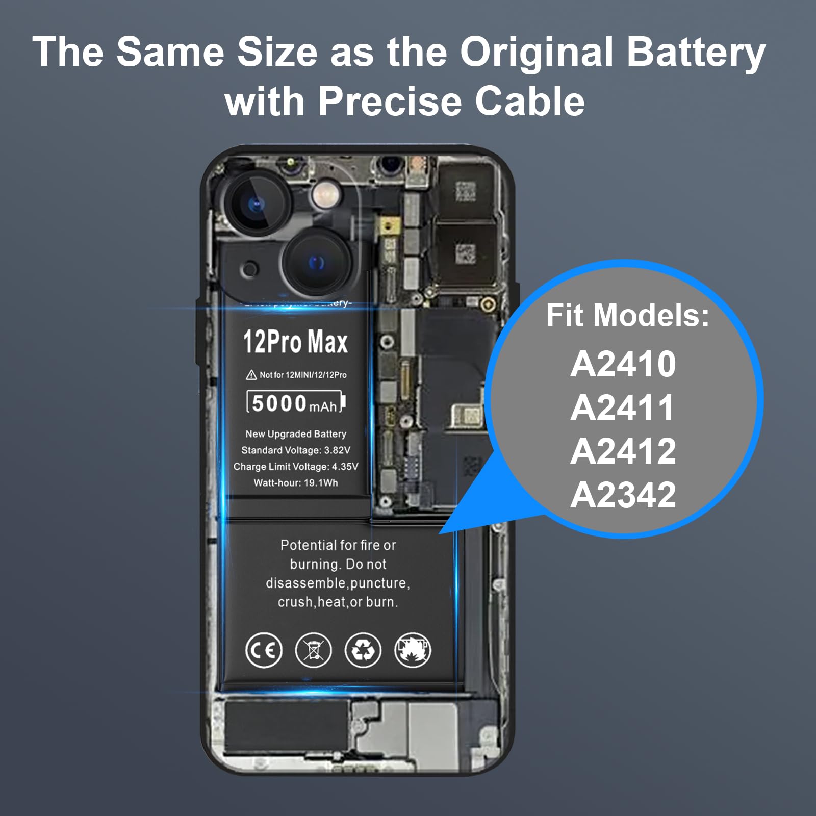 High Capacity 0 Cycle Replacement Battery for iPhone 12 Pro Max (A2410 A2411 A2412 A2342) - Includes Installation Manual & Professional Repair Tool Kit | Perfect for DIY Phone Repair & Battery Replacement at Home