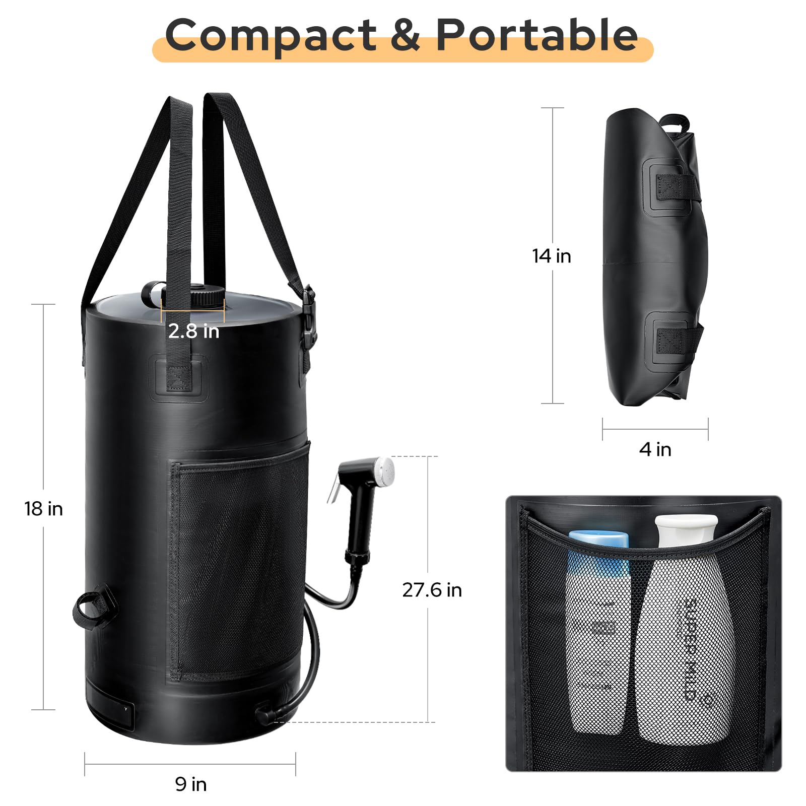 **5 Gallon Solar Shower Bag for Camping - Portable Outdoor Shower with Solar Heating, Upgraded Thickened Leak-Proof Material - Perfect for Travel, Surfing, Hiking & Beach Trips**